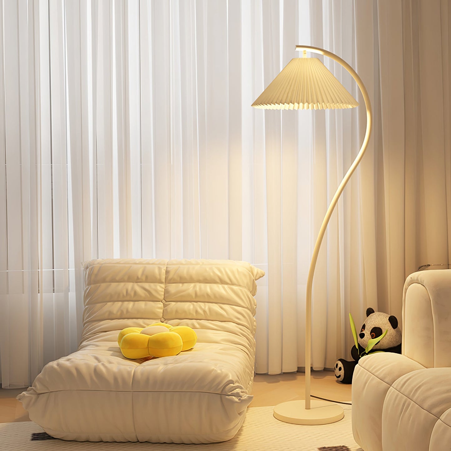 Crescini Pleated Floor Lamp with LED, Cream Shade, Dimmable