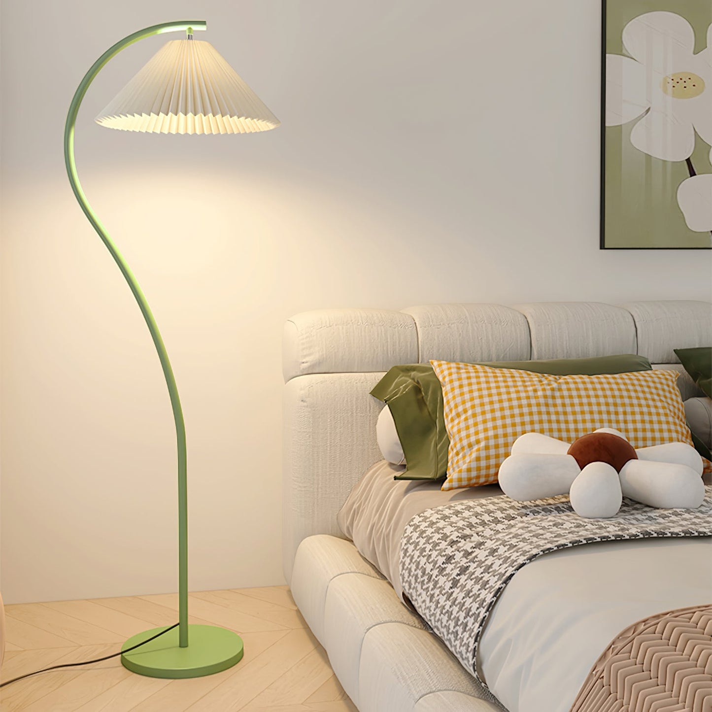 Crescini Pleated Floor Lamp with LED, Cream Shade, Dimmable