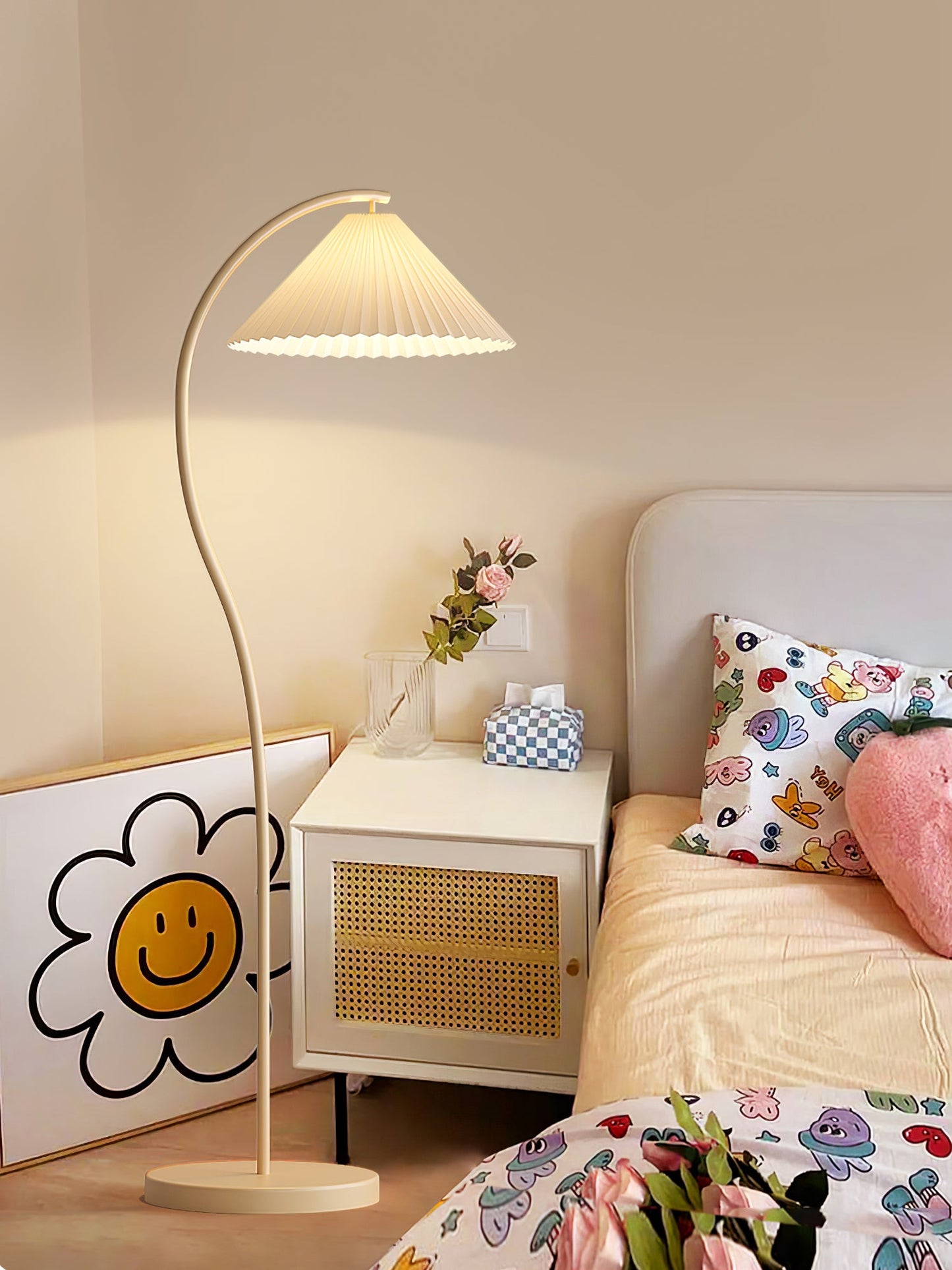 Crescini Pleated Floor Lamp with LED, Cream Shade, Dimmable