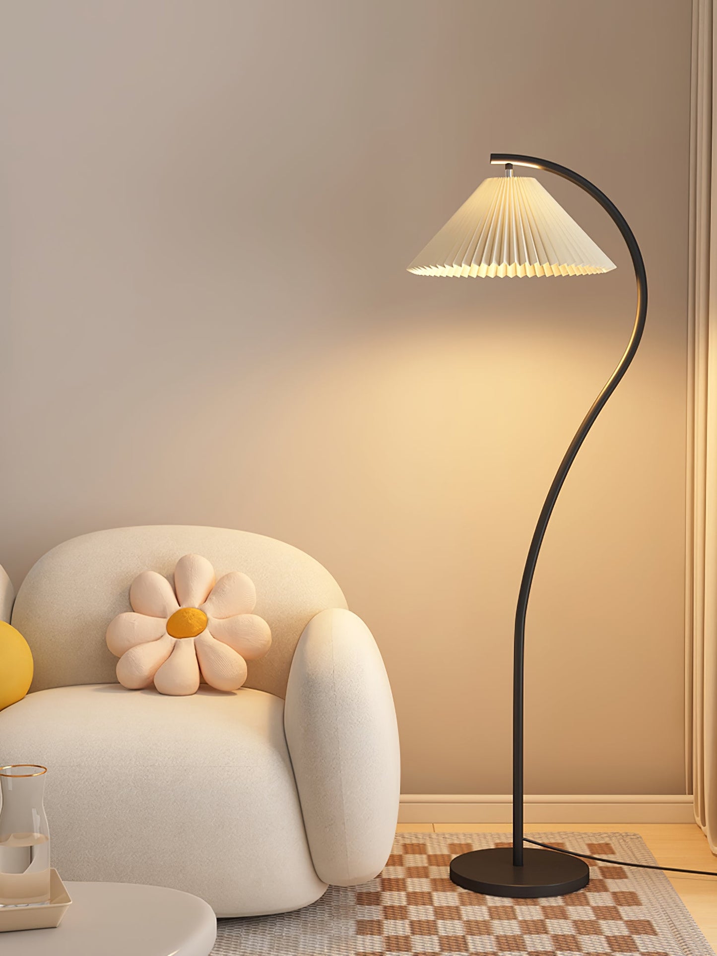 Crescini Pleated Floor Lamp with LED, Cream Shade, Dimmable