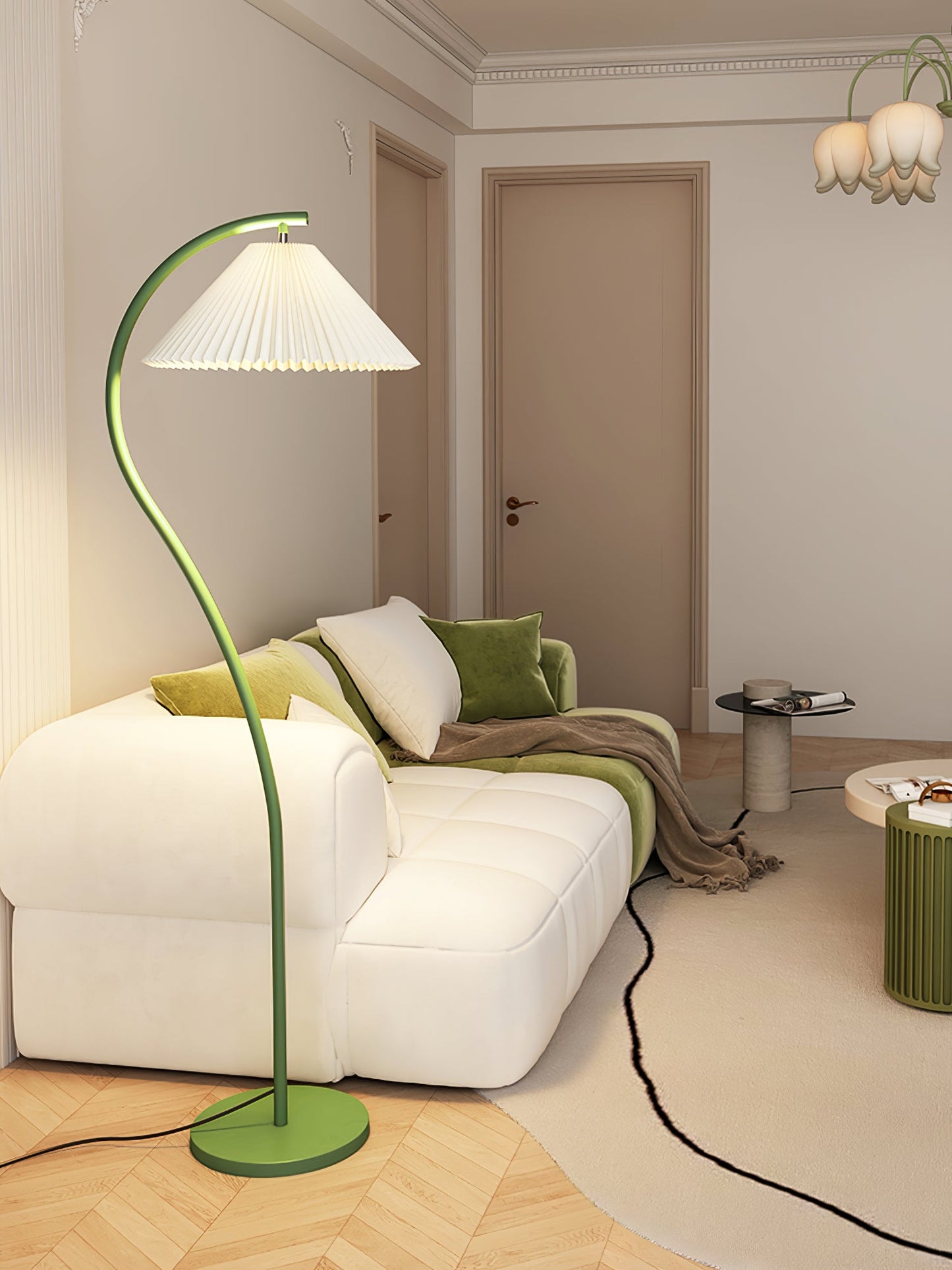 Crescini Pleated Floor Lamp with LED, Cream Shade, Dimmable