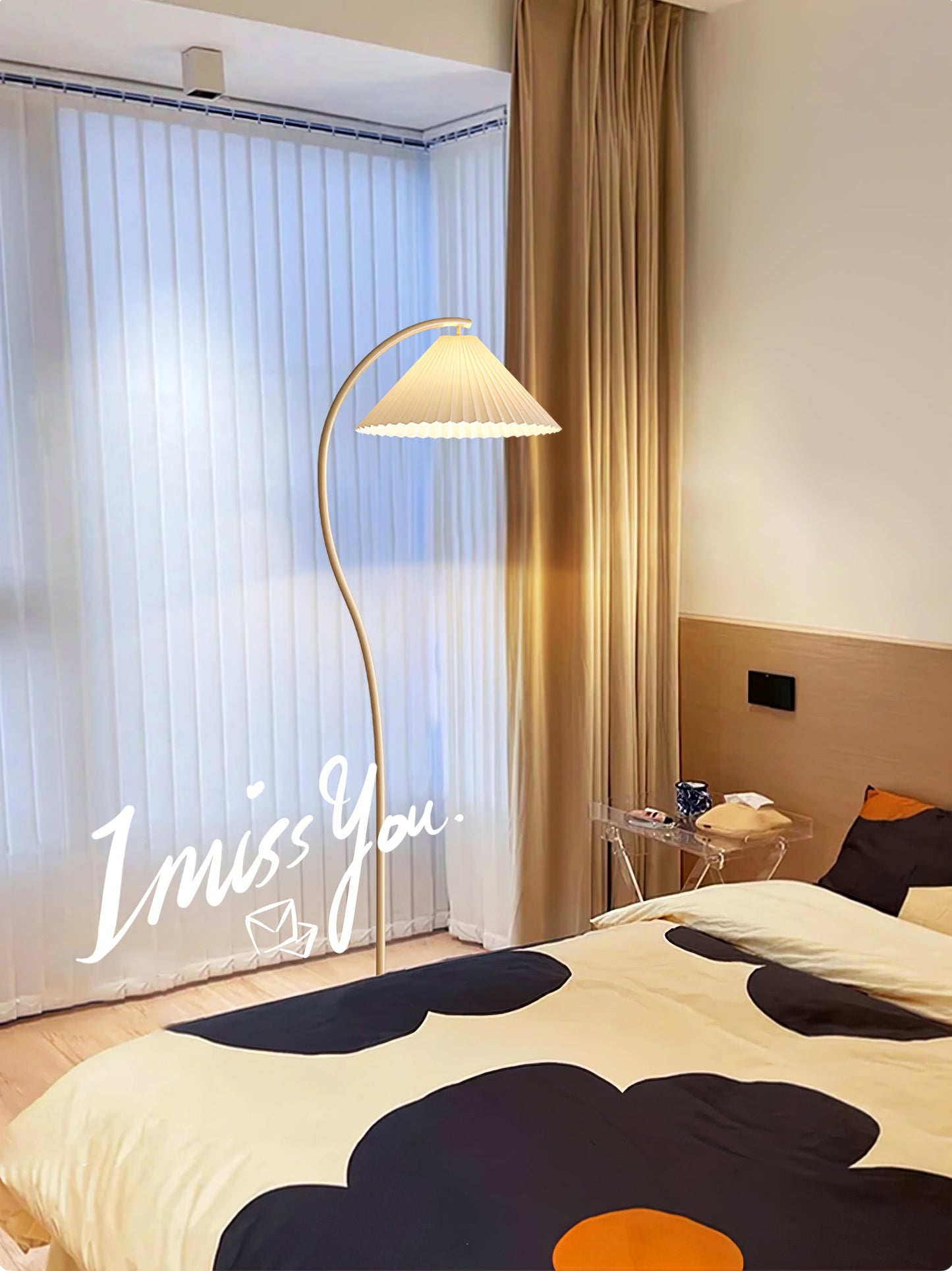 Crescini Pleated Floor Lamp with LED, Cream Shade, Dimmable