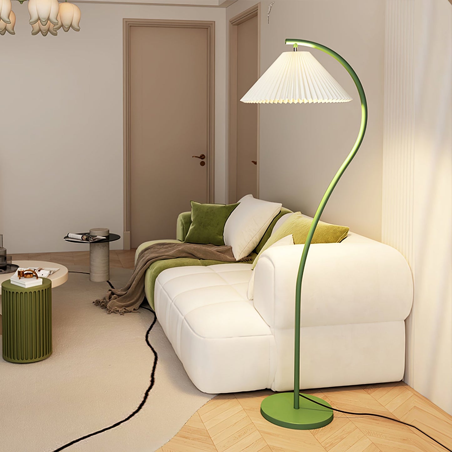 Crescini Pleated Floor Lamp with LED, Cream Shade, Dimmable