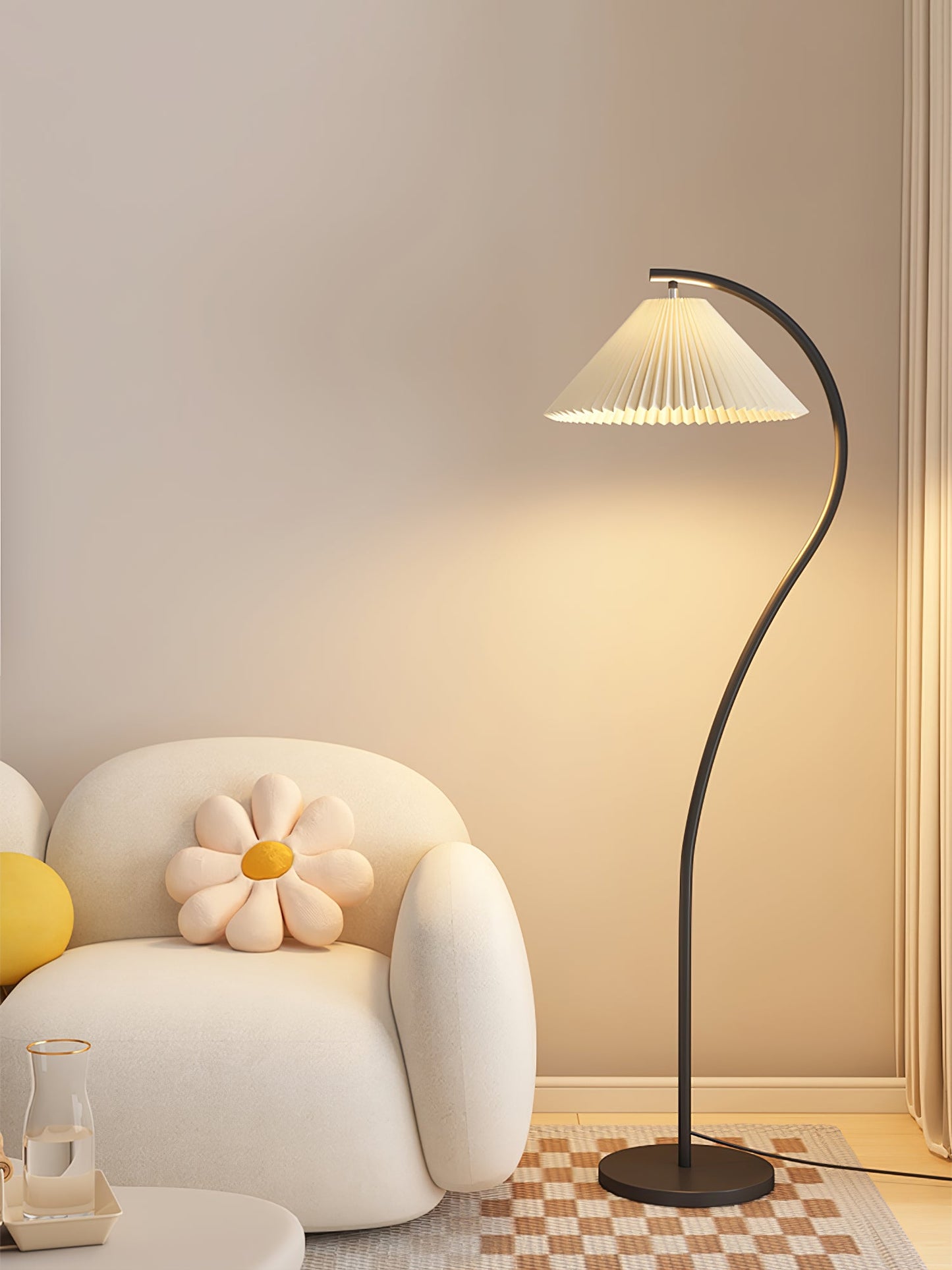 Crescini Pleated Floor Lamp with LED, Cream Shade, Dimmable