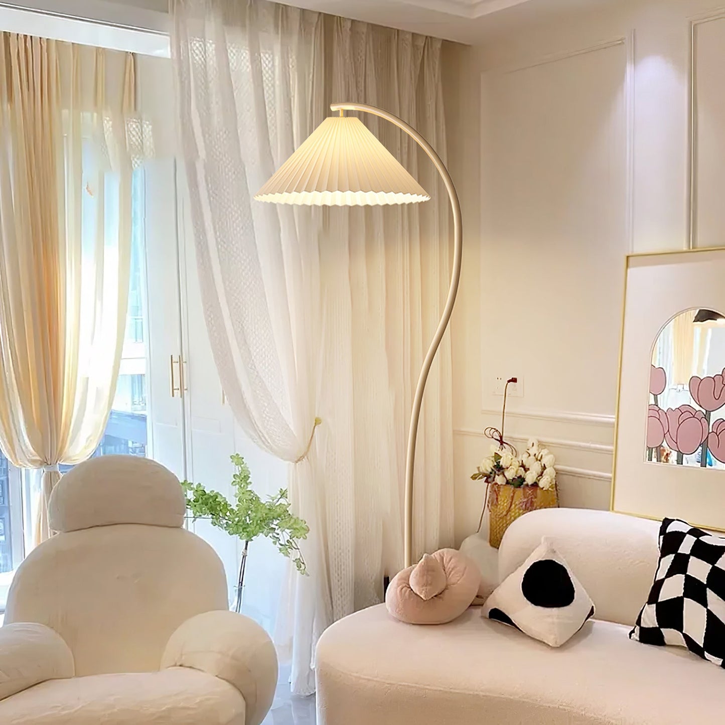 Crescini Pleated Floor Lamp with LED, Cream Shade, Dimmable