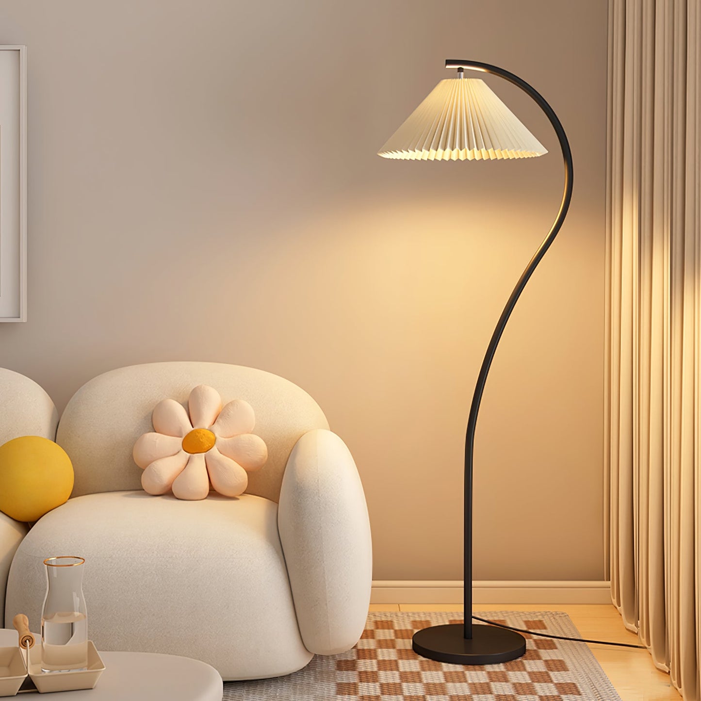 Crescini Pleated Floor Lamp with LED, Cream Shade, Dimmable
