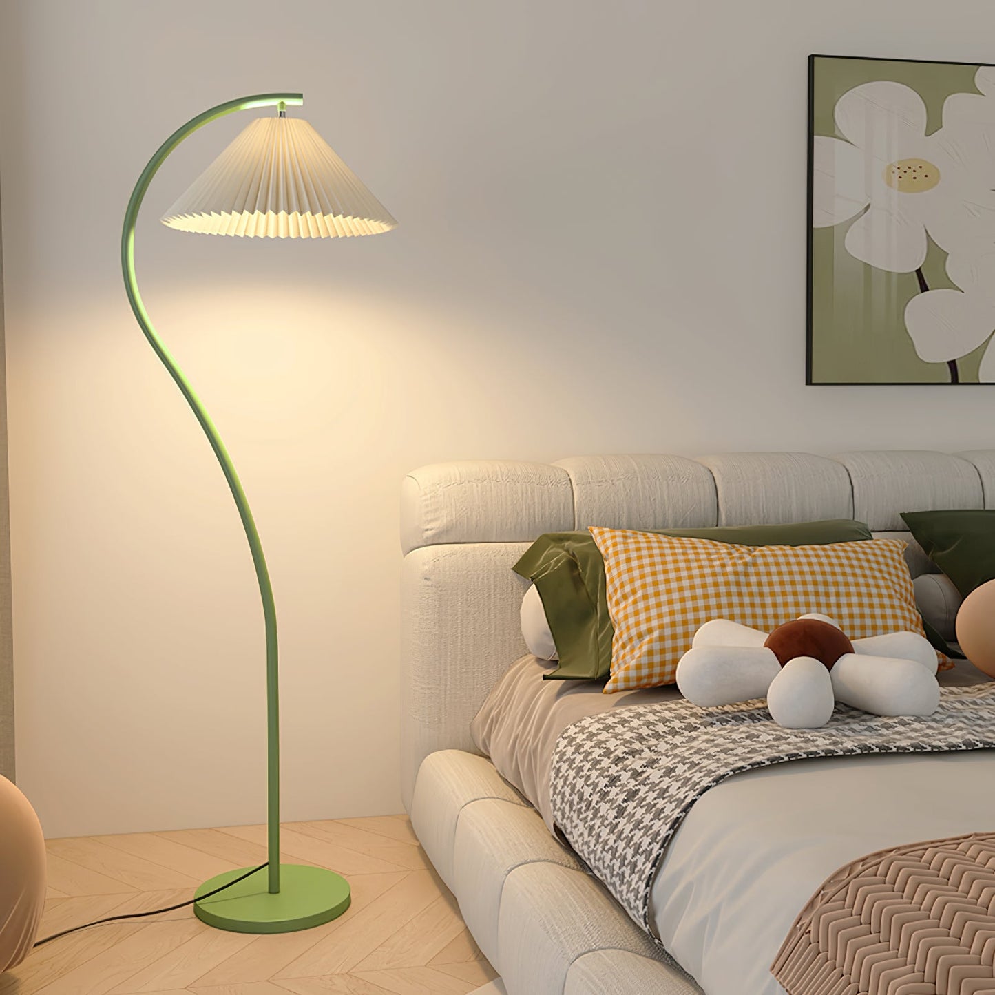 Crescini Pleated Floor Lamp with LED, Cream Shade, Dimmable