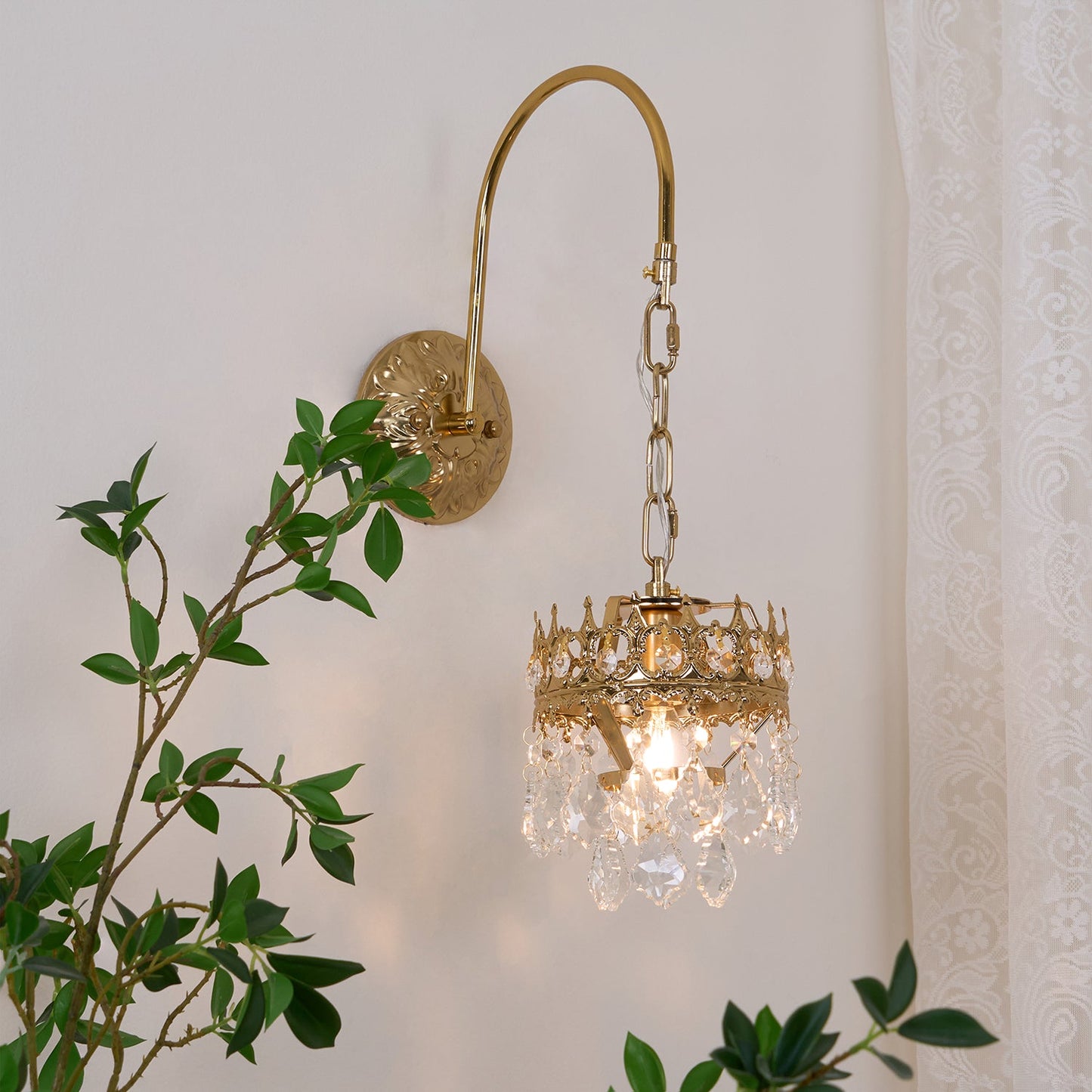 Crystal Crown Sconce LED Wall Light with Crystal Accents
