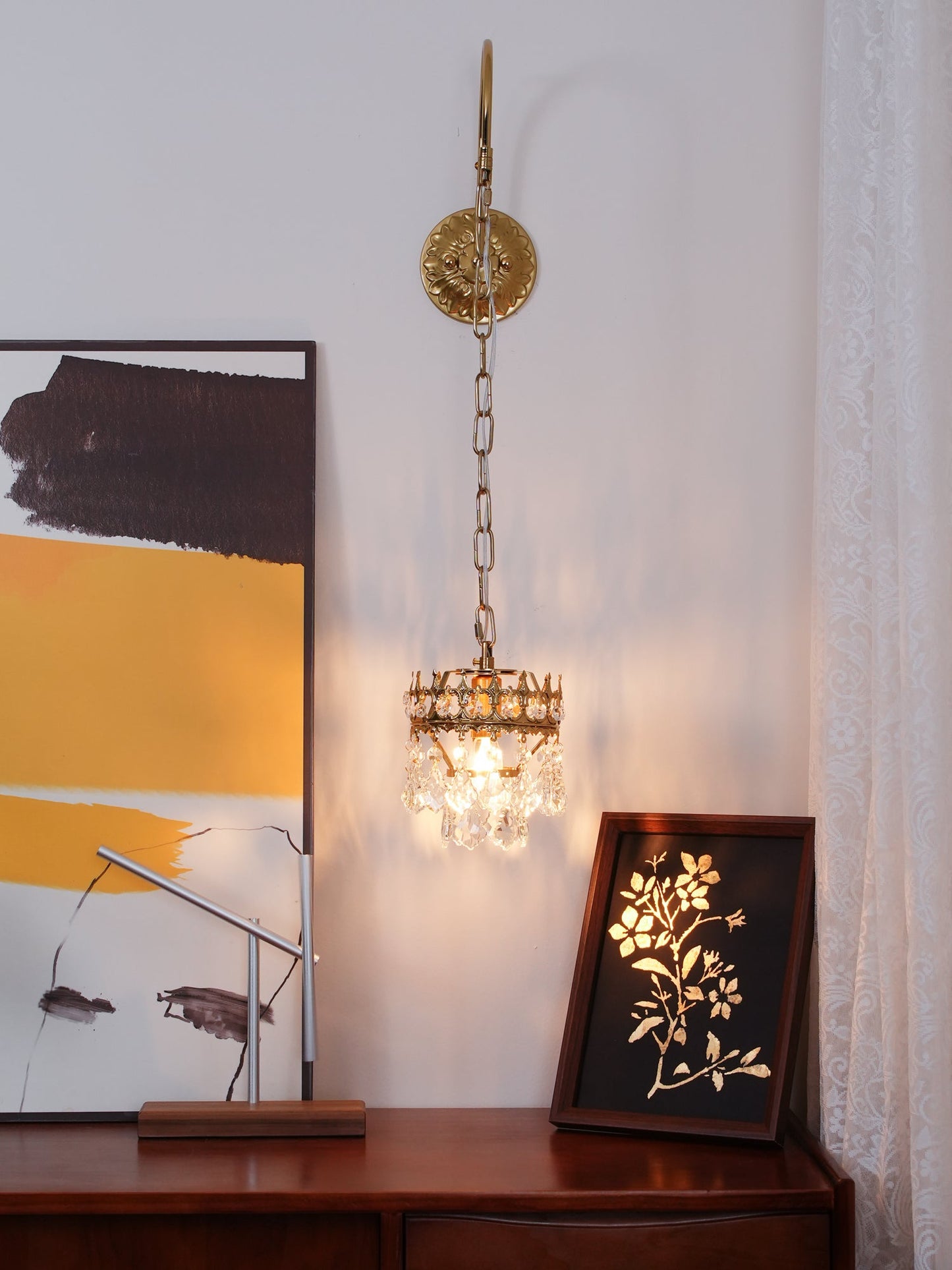 Crystal Crown Sconce LED Wall Light with Crystal Accents