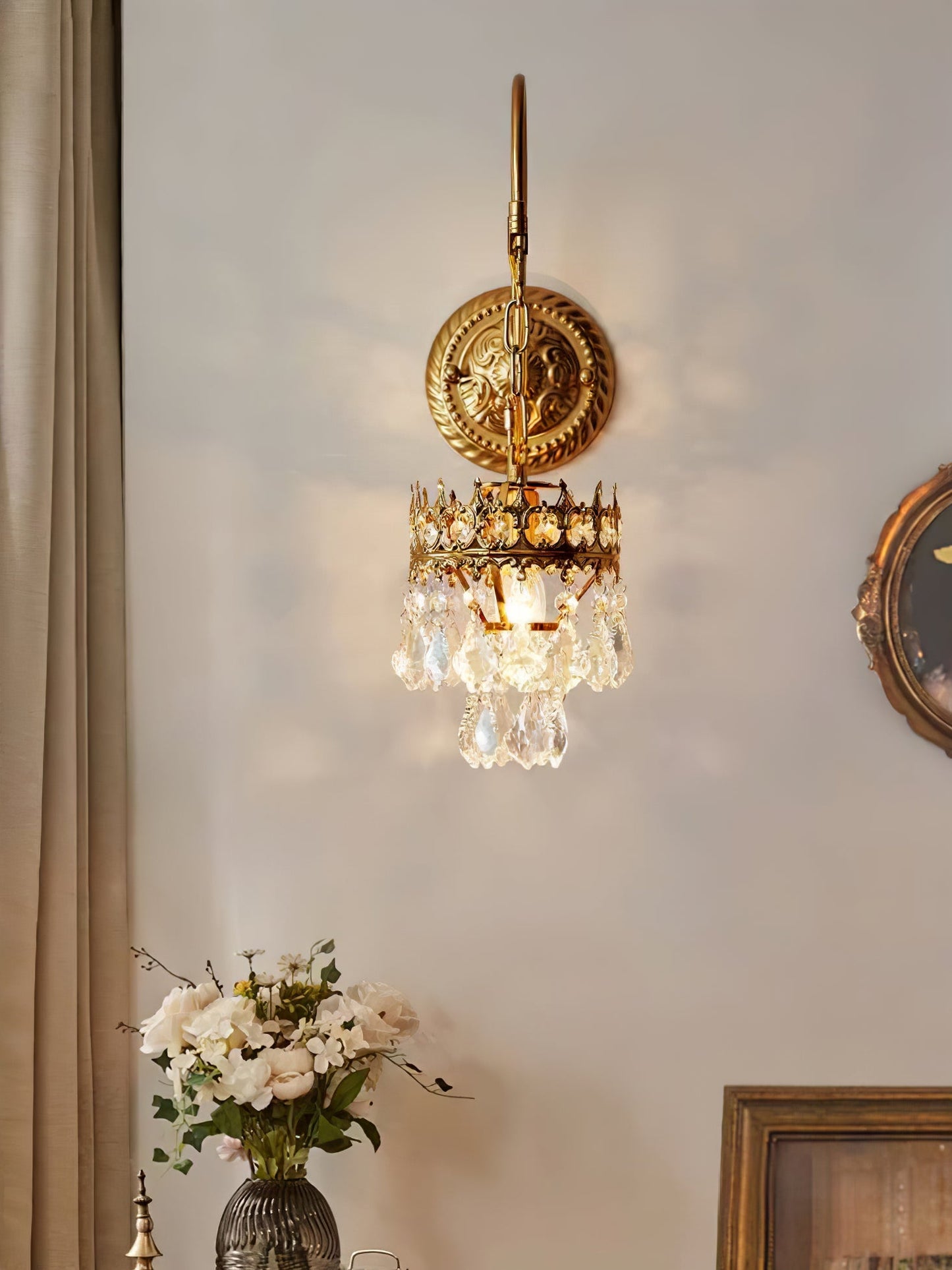 Crystal Crown Sconce LED Wall Light with Crystal Accents