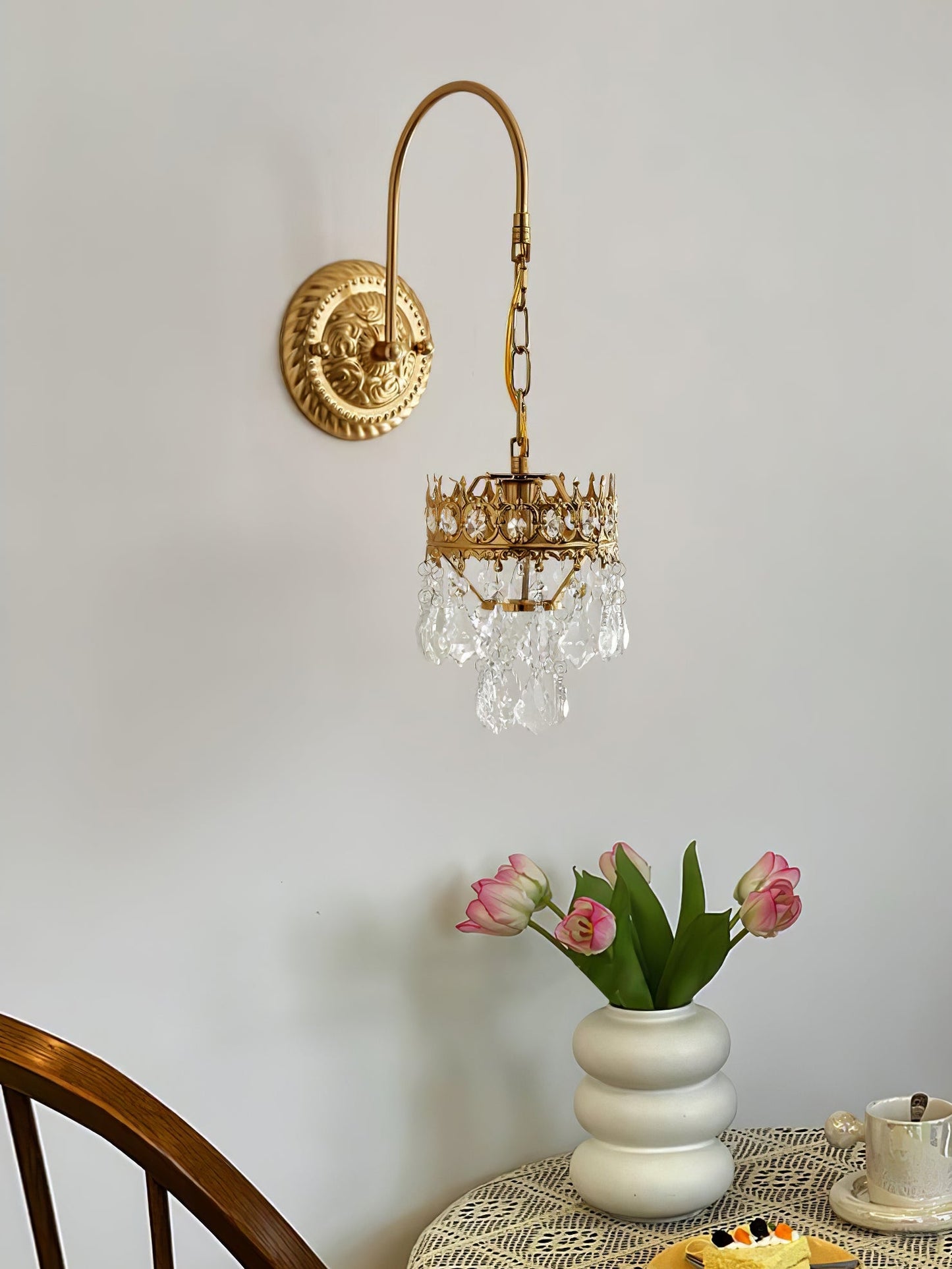Crystal Crown Sconce LED Wall Light with Crystal Accents