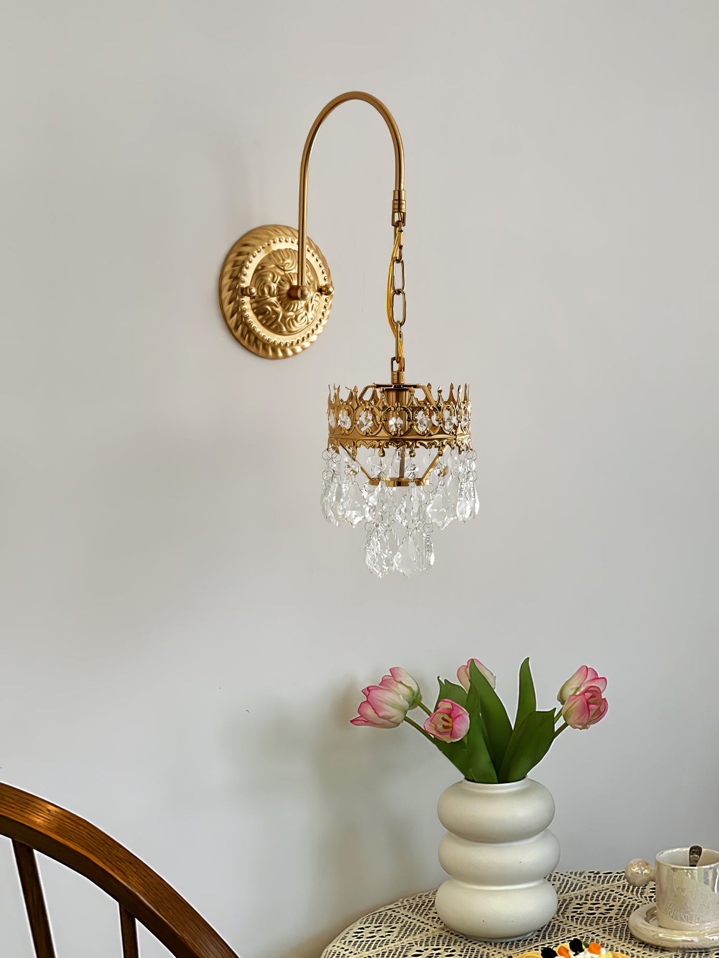 Crystal Crown Sconce LED Wall Light with Crystal Accents