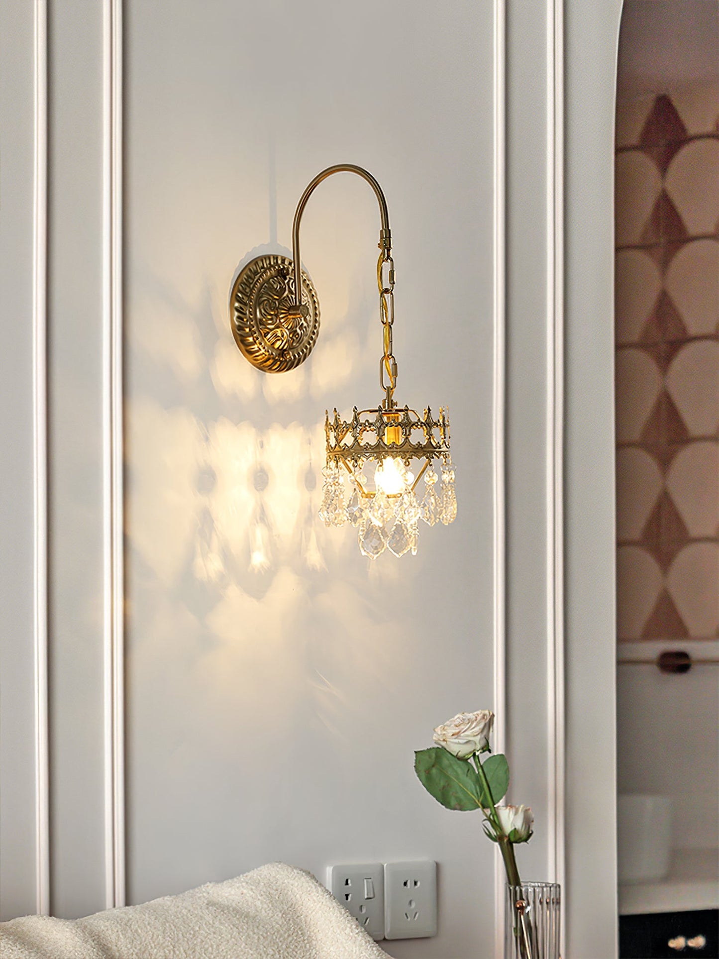 Crystal Crown Sconce LED Wall Light with Crystal Accents