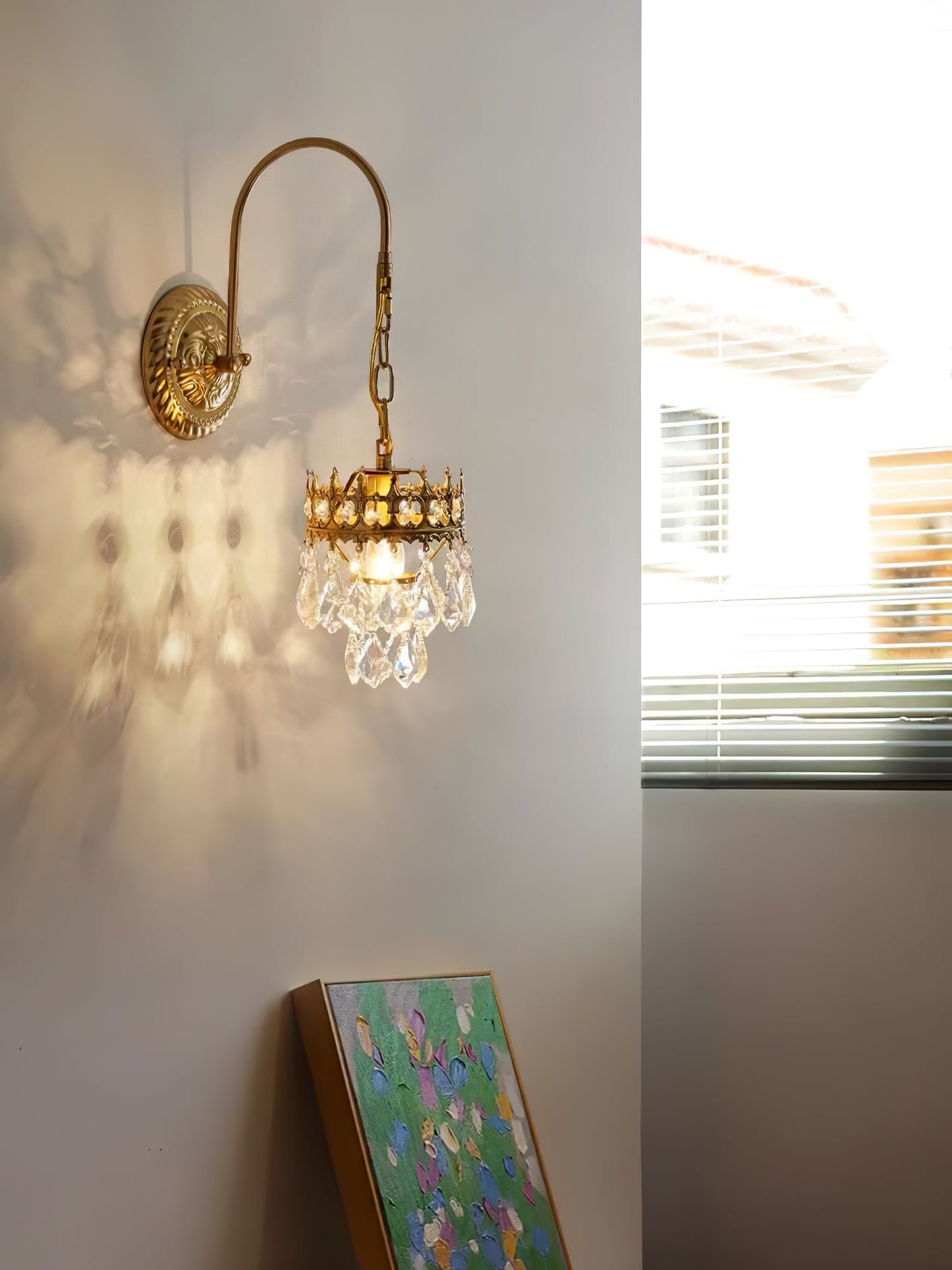 Crystal Crown Sconce LED Wall Light with Crystal Accents