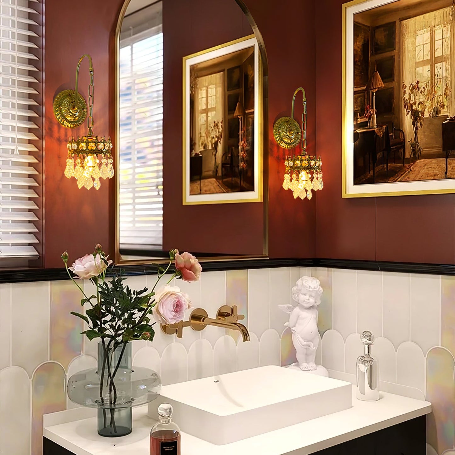 Crystal Crown Sconce LED Wall Light with Crystal Accents