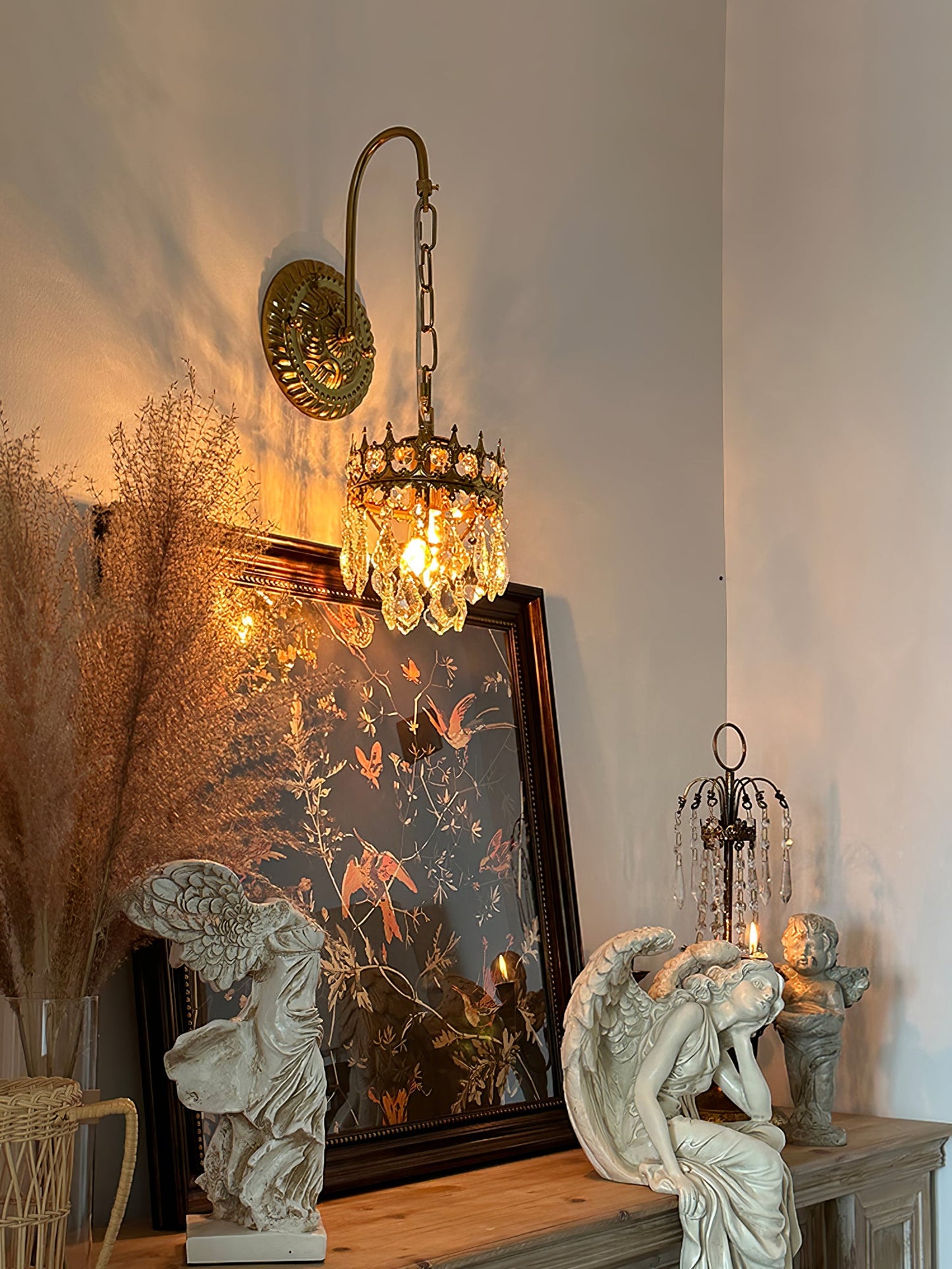 Crystal Crown Sconce LED Wall Light with Crystal Accents