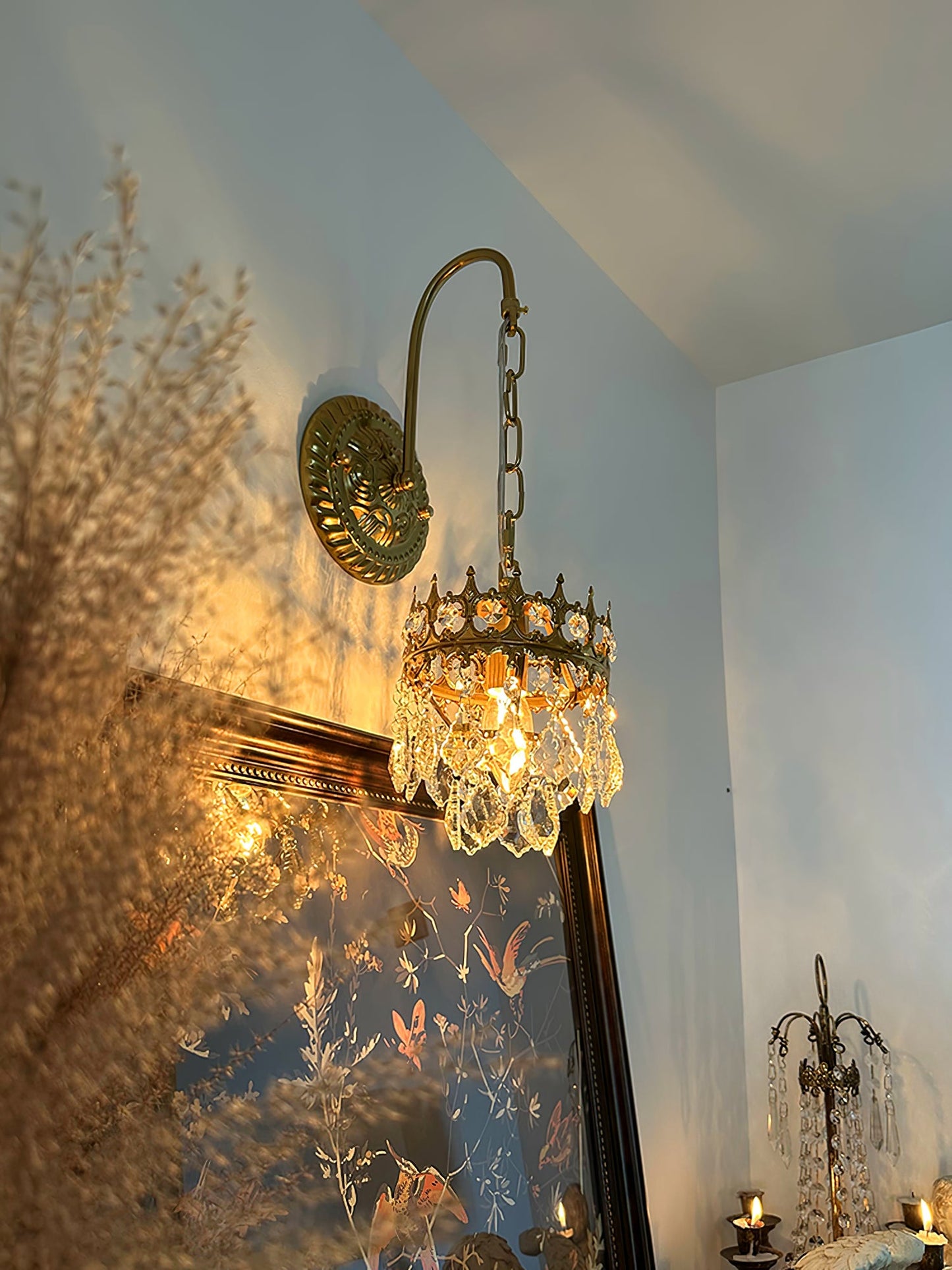 Crystal Crown Sconce LED Wall Light with Crystal Accents