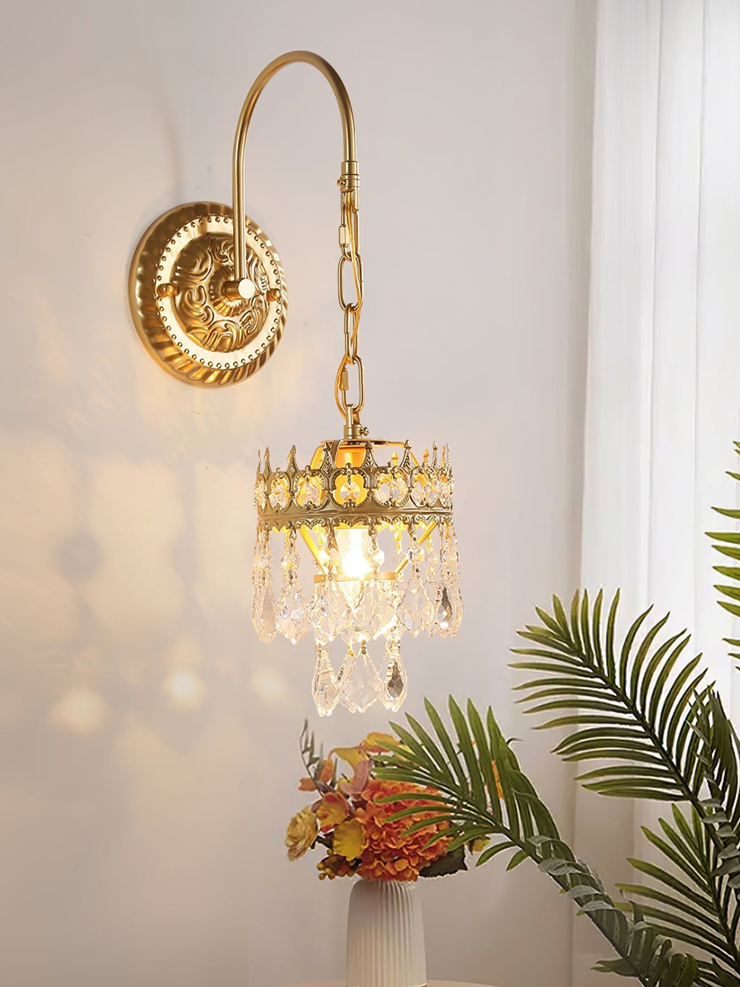 Crystal Crown Sconce LED Wall Light with Crystal Accents