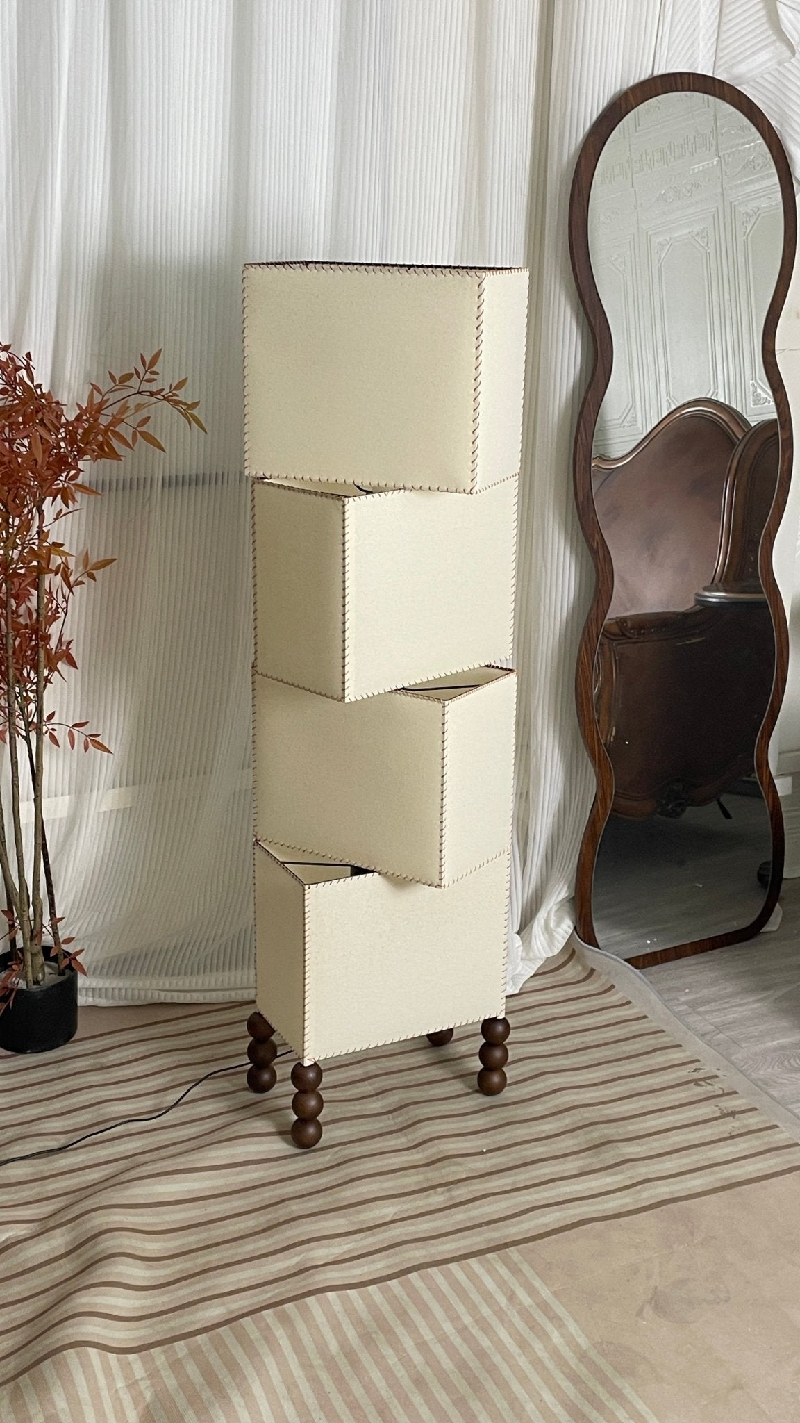 Cubia Fabric Floor Lamp with Wooden Base and LED Light