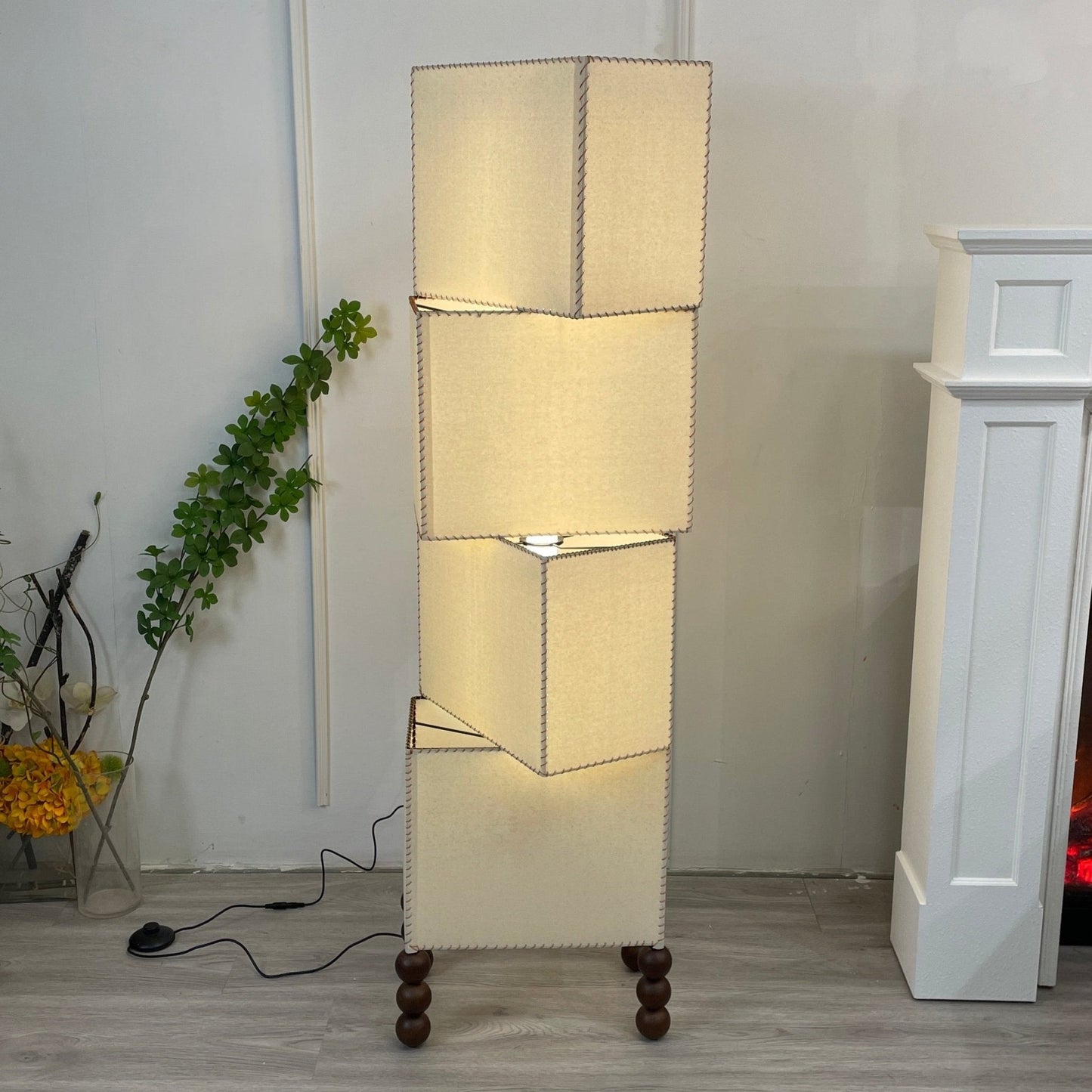 Cubia Fabric Floor Lamp with Wooden Base and LED Light