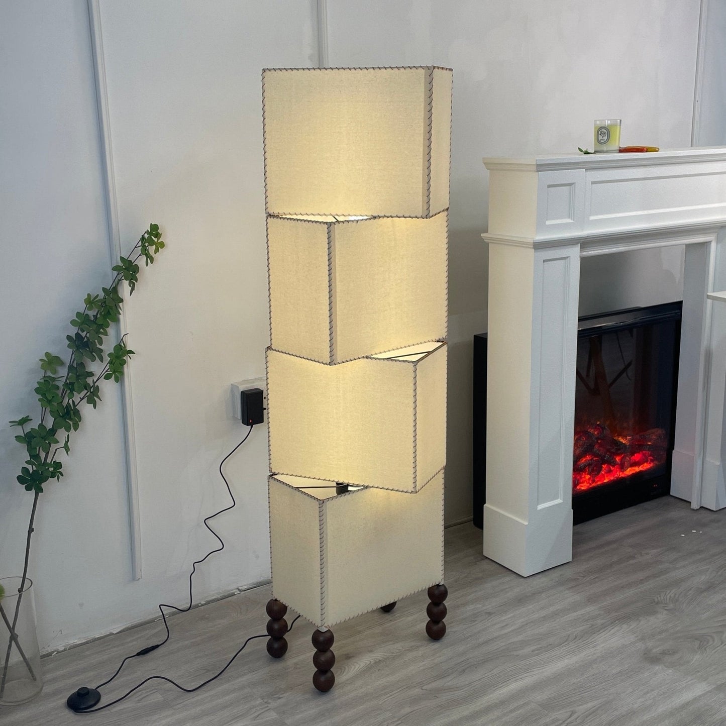 Cubia Fabric Floor Lamp with Wooden Base and LED Light