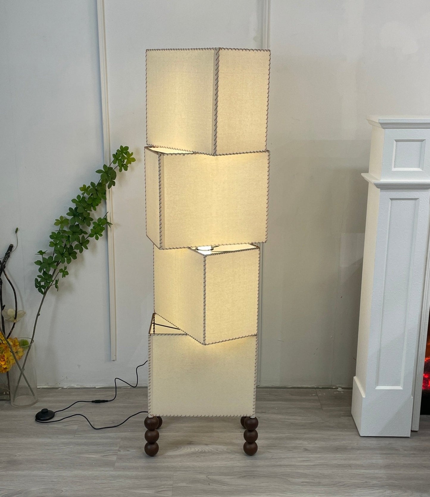 Cubia Fabric Floor Lamp with Wooden Base and LED Light