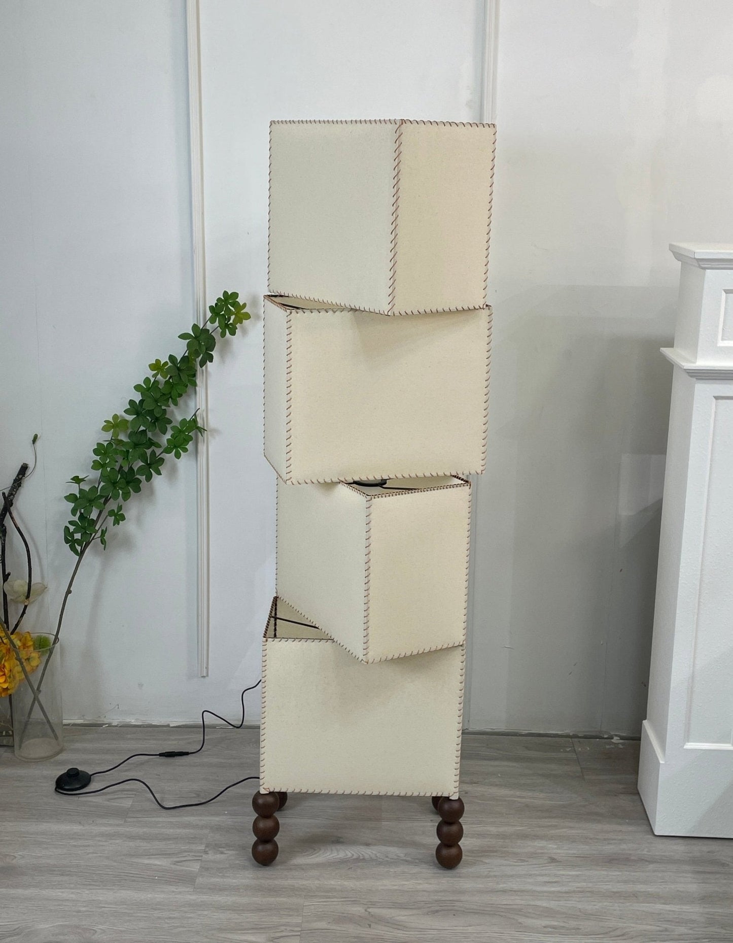 Cubia Fabric Floor Lamp with Wooden Base and LED Light