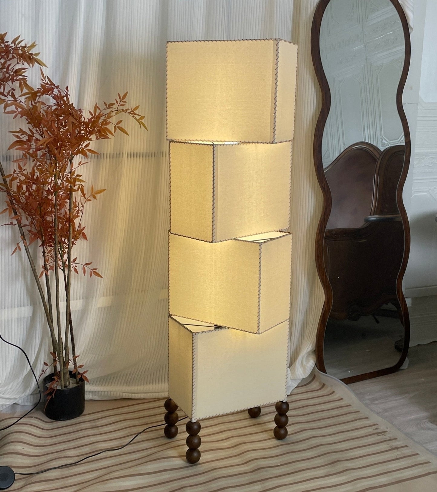 Cubia Fabric Floor Lamp with Wooden Base and LED Light