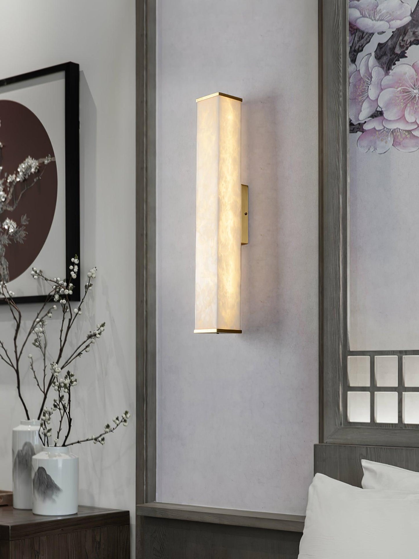 Cuboid Alabaster Wall Light with Brass Frame and LED