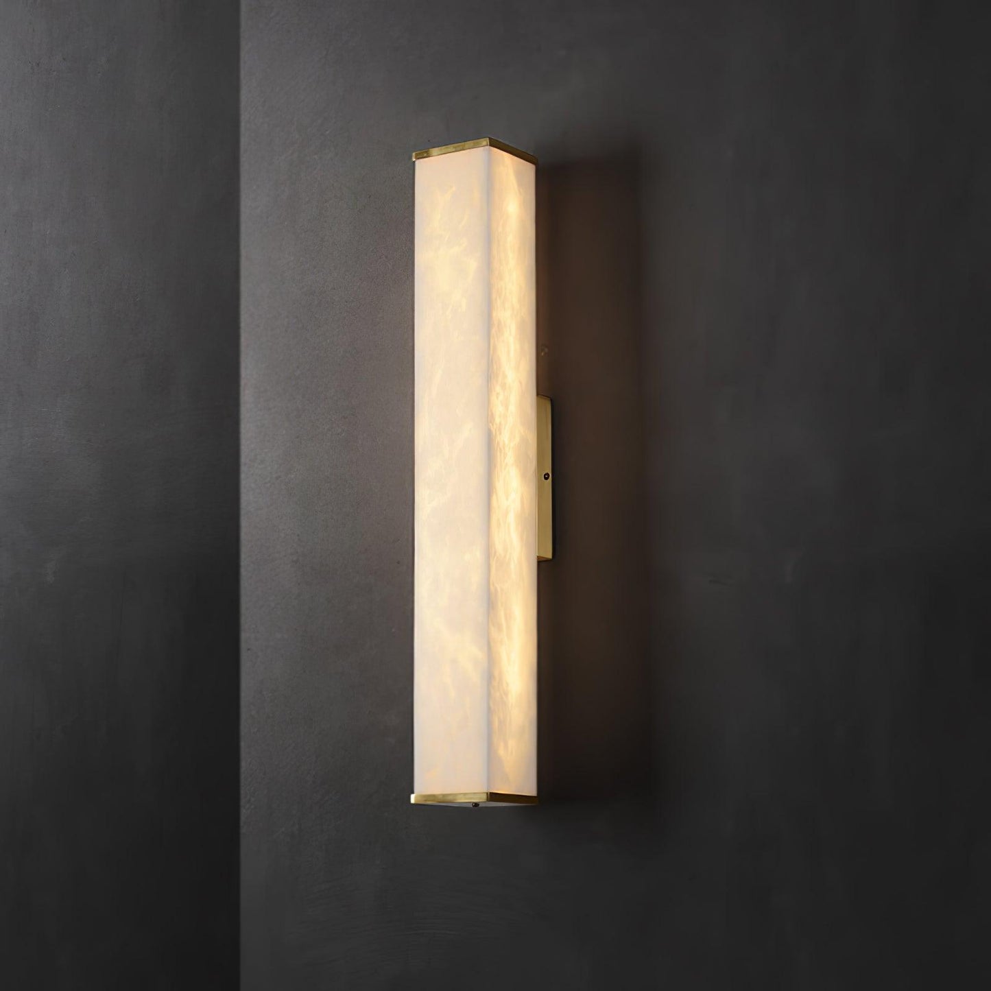 Cuboid Alabaster Wall Light with Brass Frame and LED