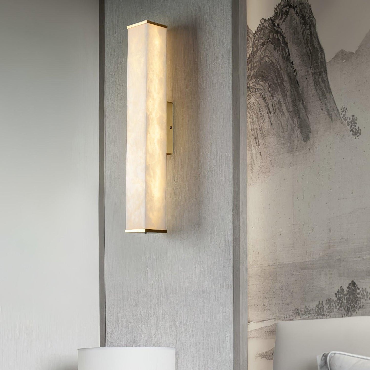 Cuboid Alabaster Wall Light with Brass Frame and LED