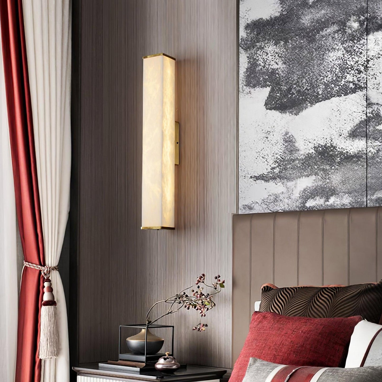 Cuboid Alabaster Wall Light with Brass Frame and LED