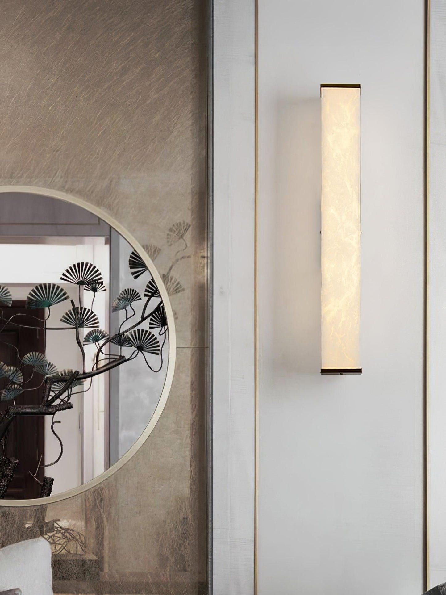 Cuboid Alabaster Wall Light with Brass Frame and LED
