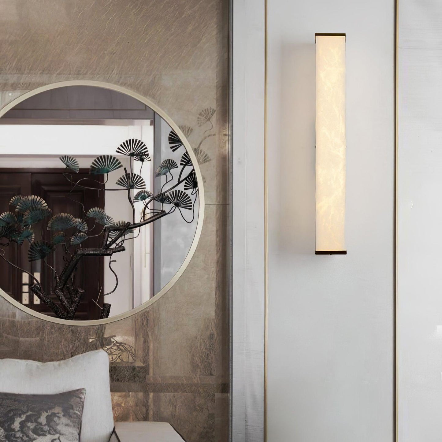 Cuboid Alabaster Wall Light with Brass Frame and LED