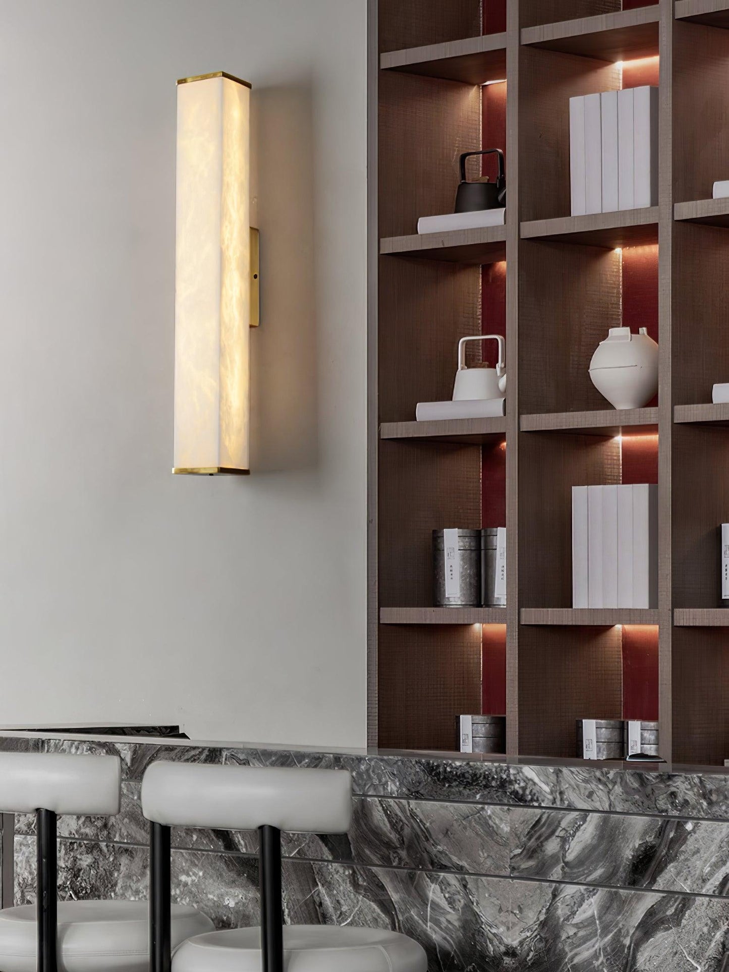 Cuboid Alabaster Wall Light with Brass Frame and LED