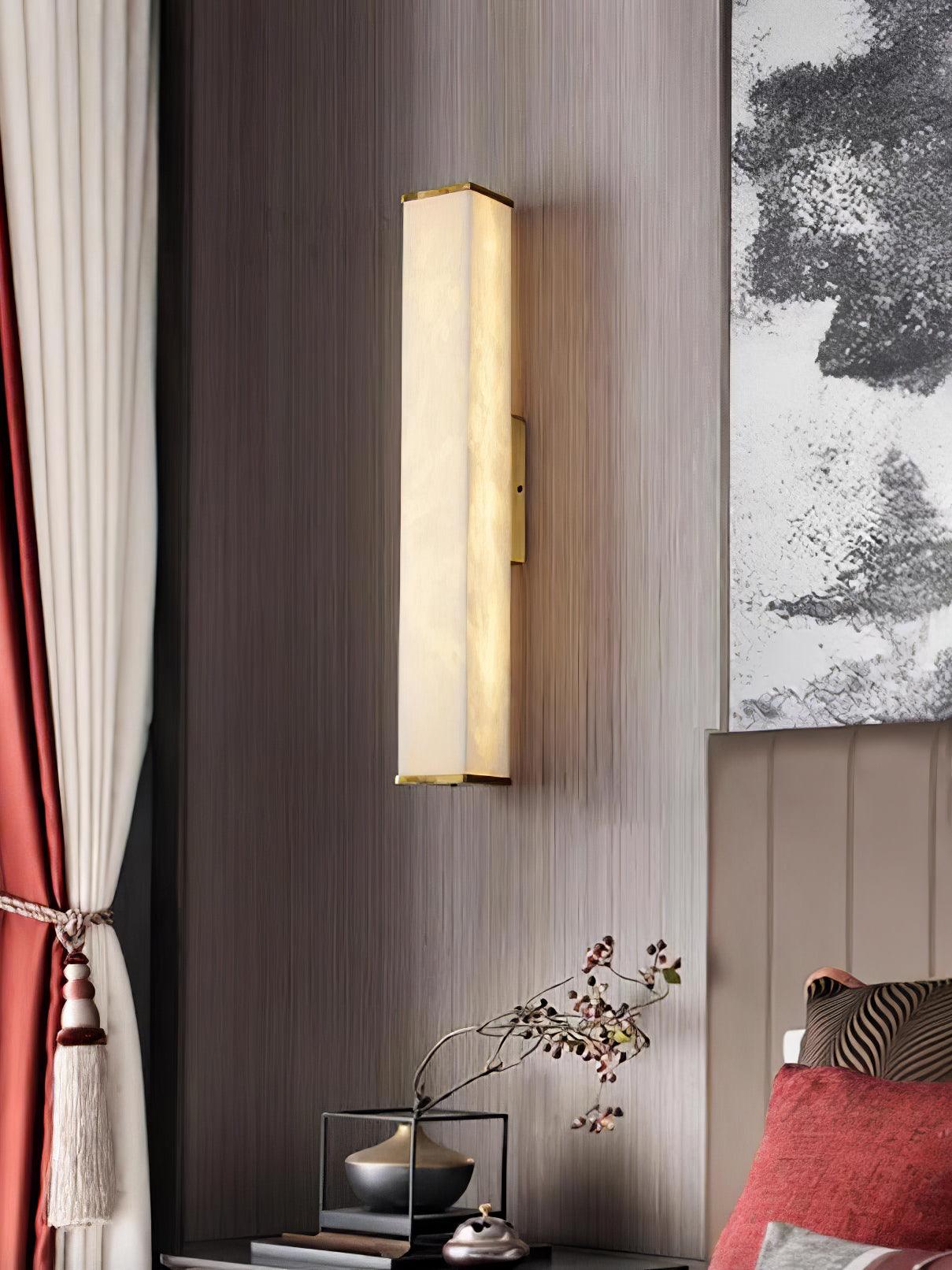 Cuboid Alabaster Wall Light with Brass Frame and LED