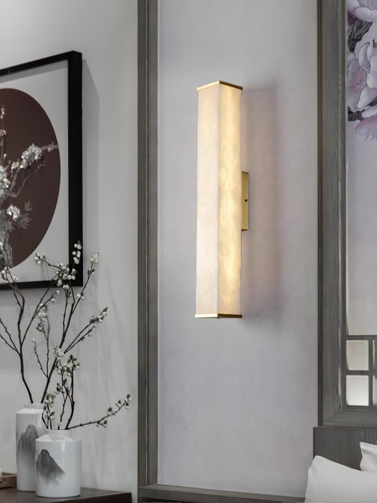Cuboid Alabaster Wall Light with Brass Frame and LED