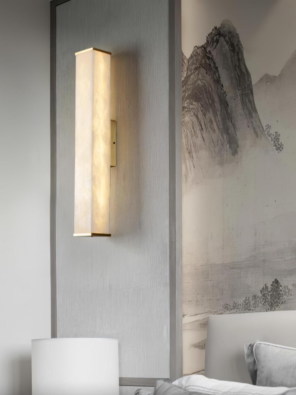 Cuboid Alabaster Wall Light with Brass Frame and LED