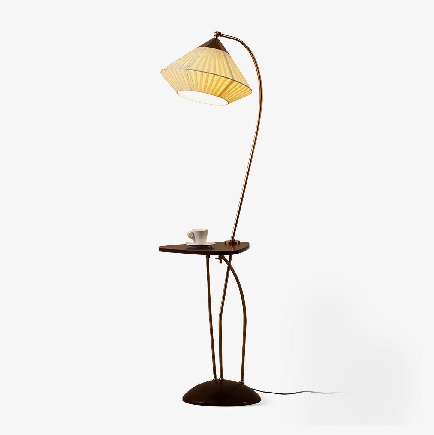 Curve With Table Floor Lamp - Adjustable LED Light, Black