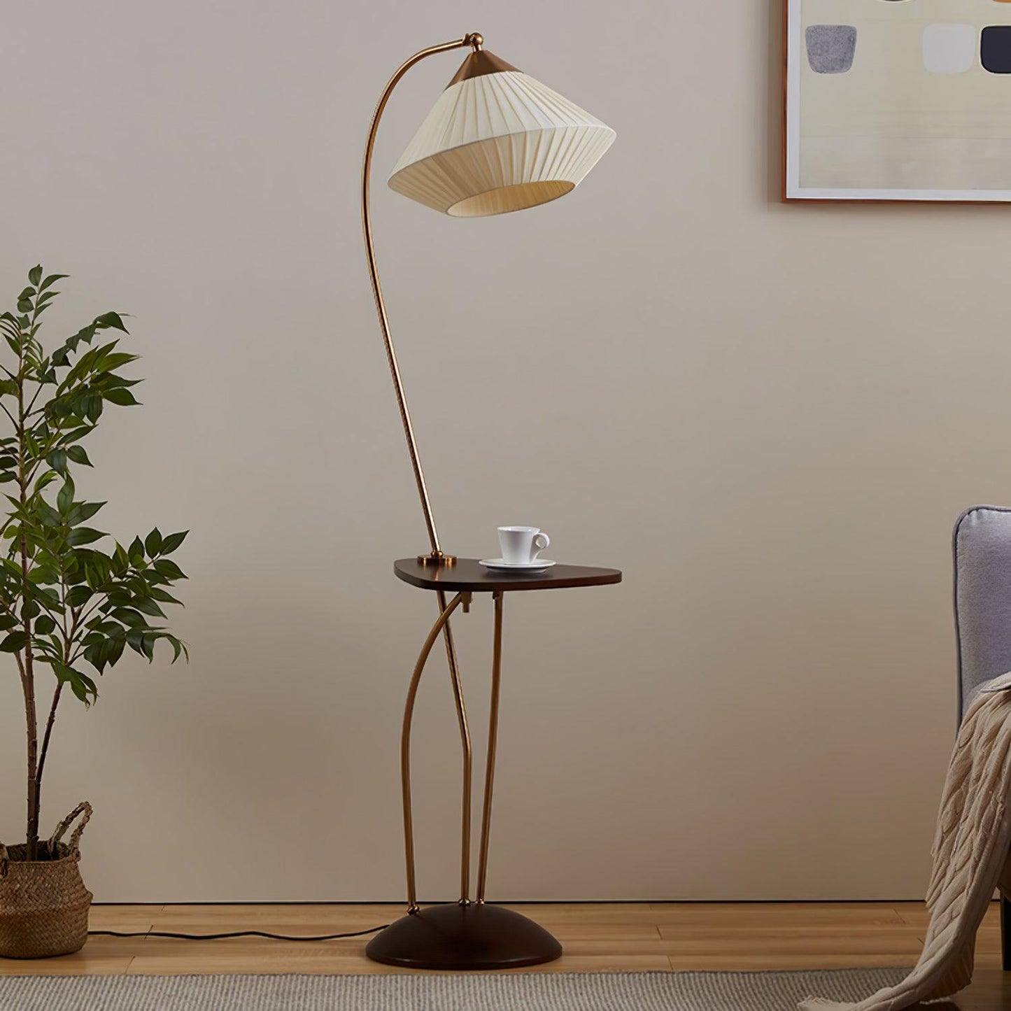 Curve With Table Floor Lamp - Adjustable LED Light, Black