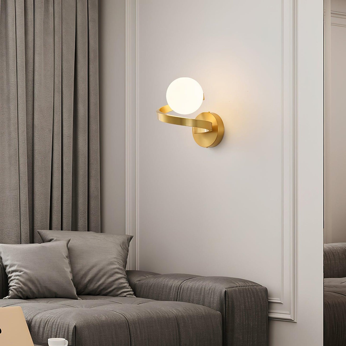 Curved Brass Wall Lamp with LED Light, Indoor Use