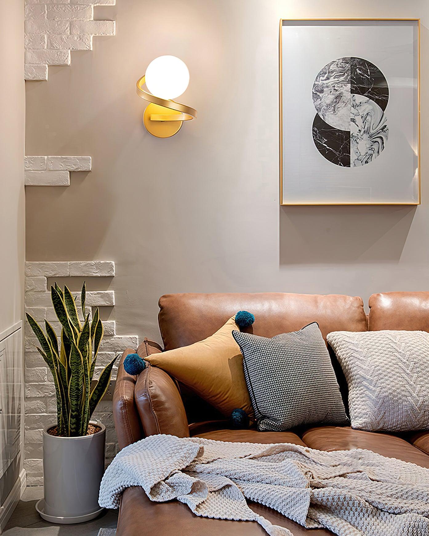 Curved Brass Wall Lamp with LED Light, Indoor Use