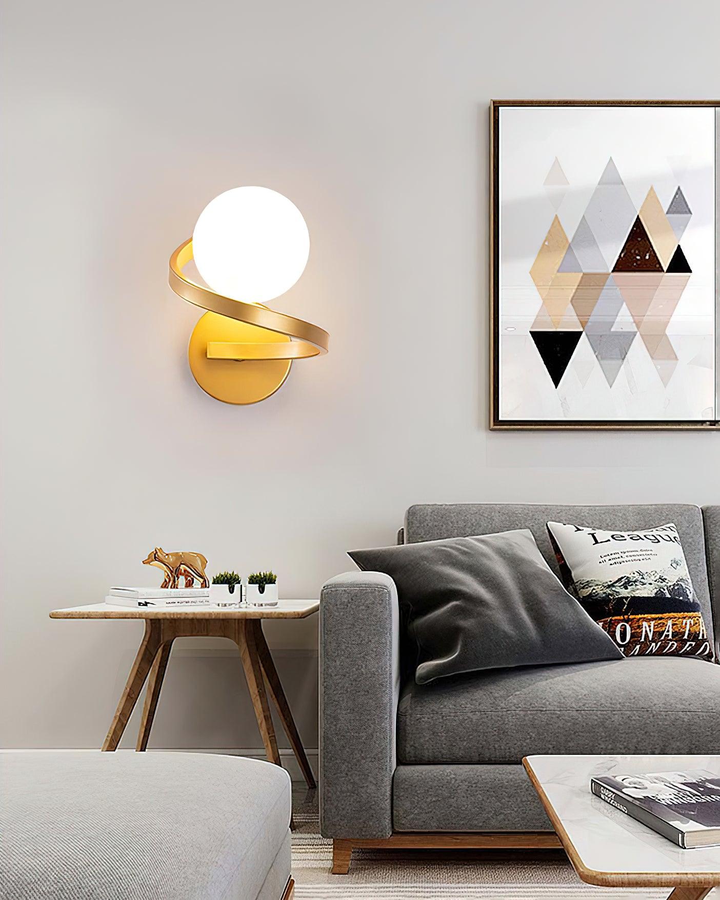Curved Brass Wall Lamp with LED Light, Indoor Use