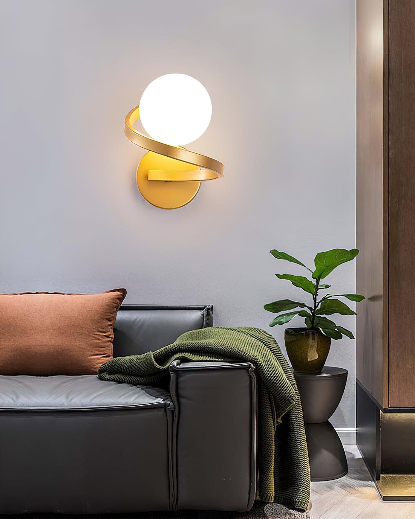 Curved Brass Wall Lamp with LED Light, Indoor Use