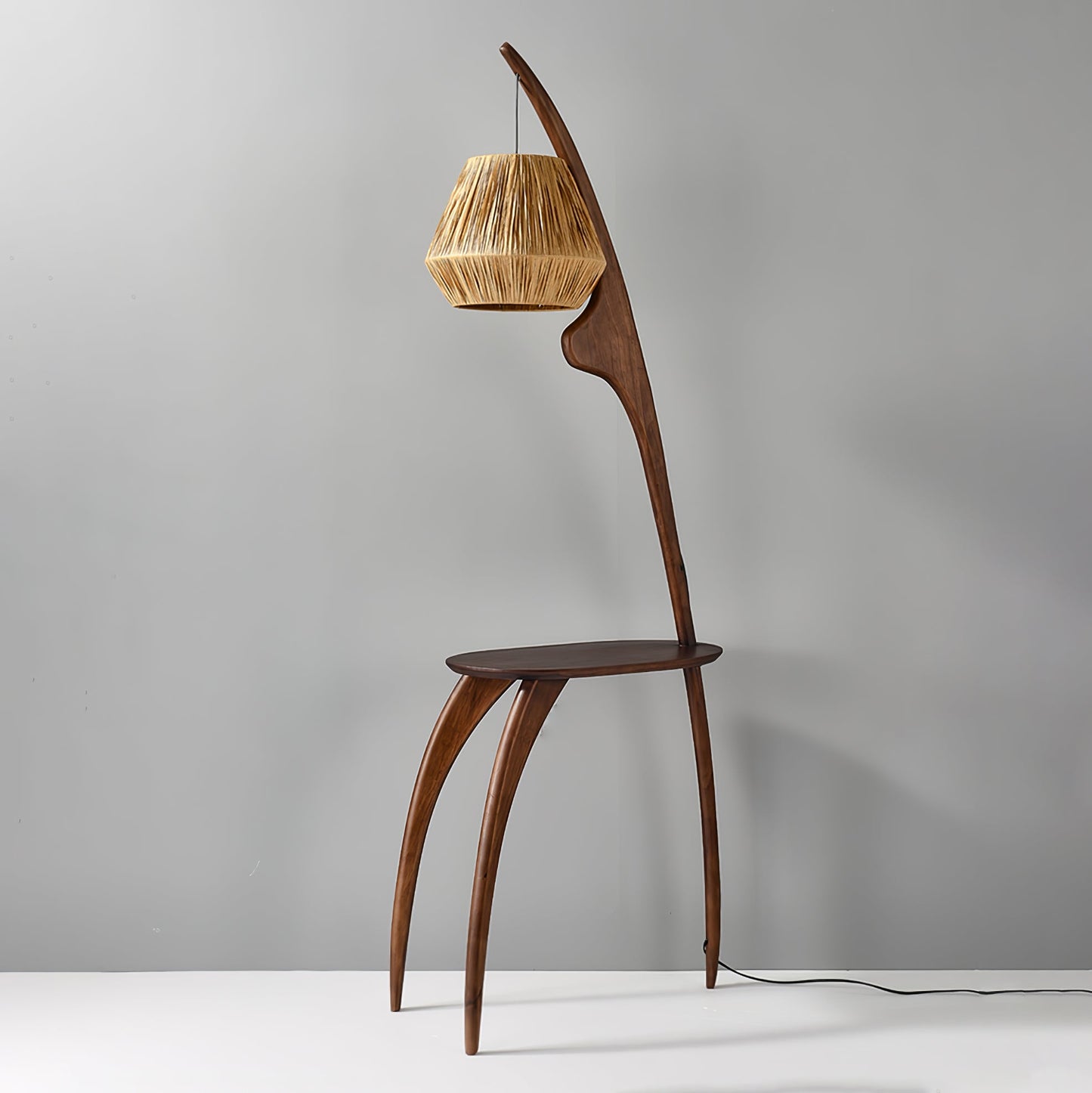 Curved Mantis Arm Floor Lamp with Amber Glass Shade