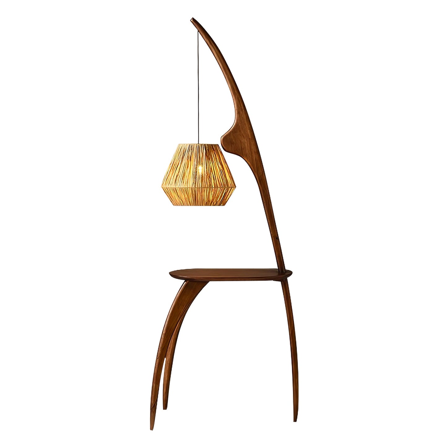 Curved Mantis Arm Floor Lamp with Amber Glass Shade