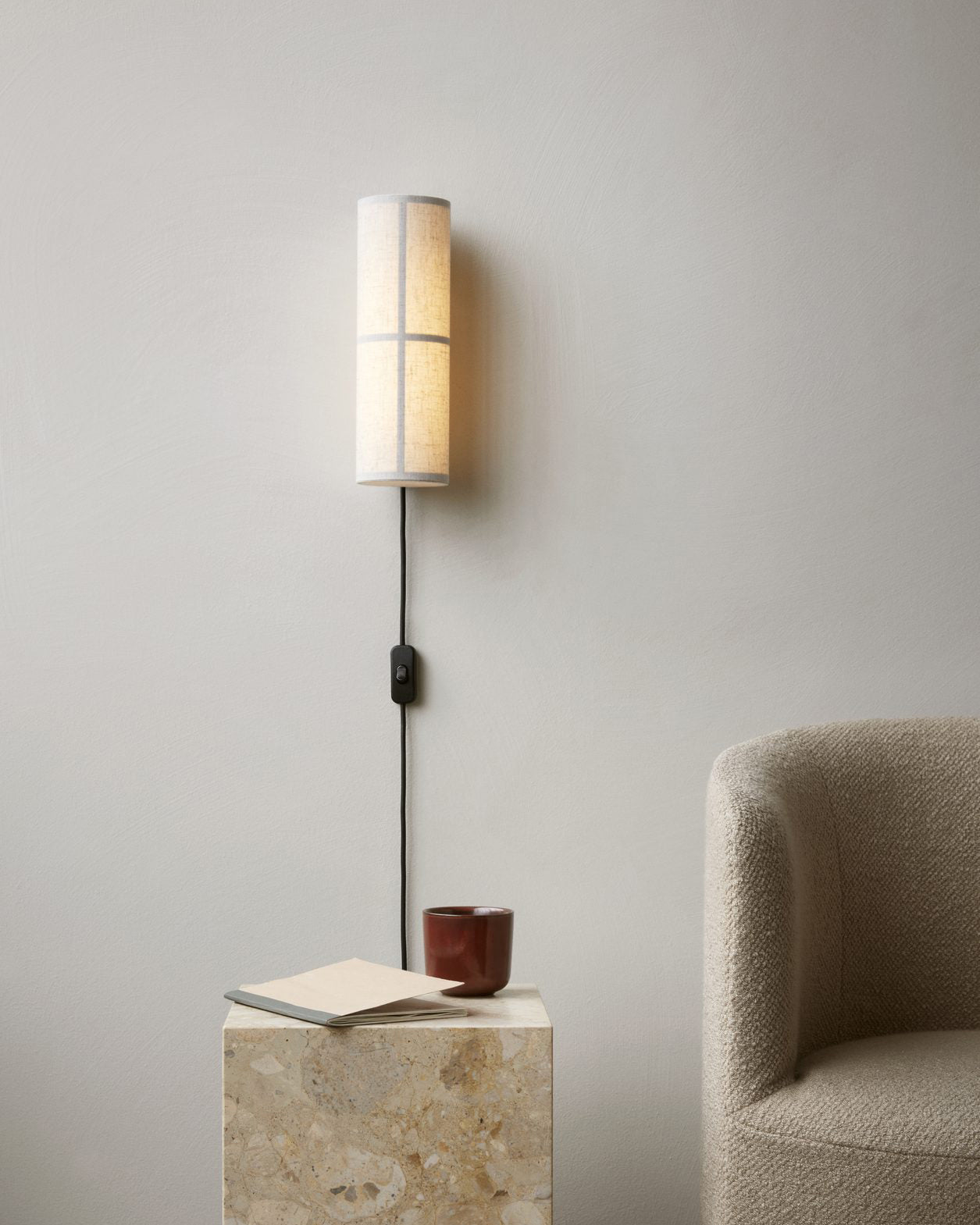 Cylinder Fabric Plug-in Wall Lamp with Metal Frame - LED