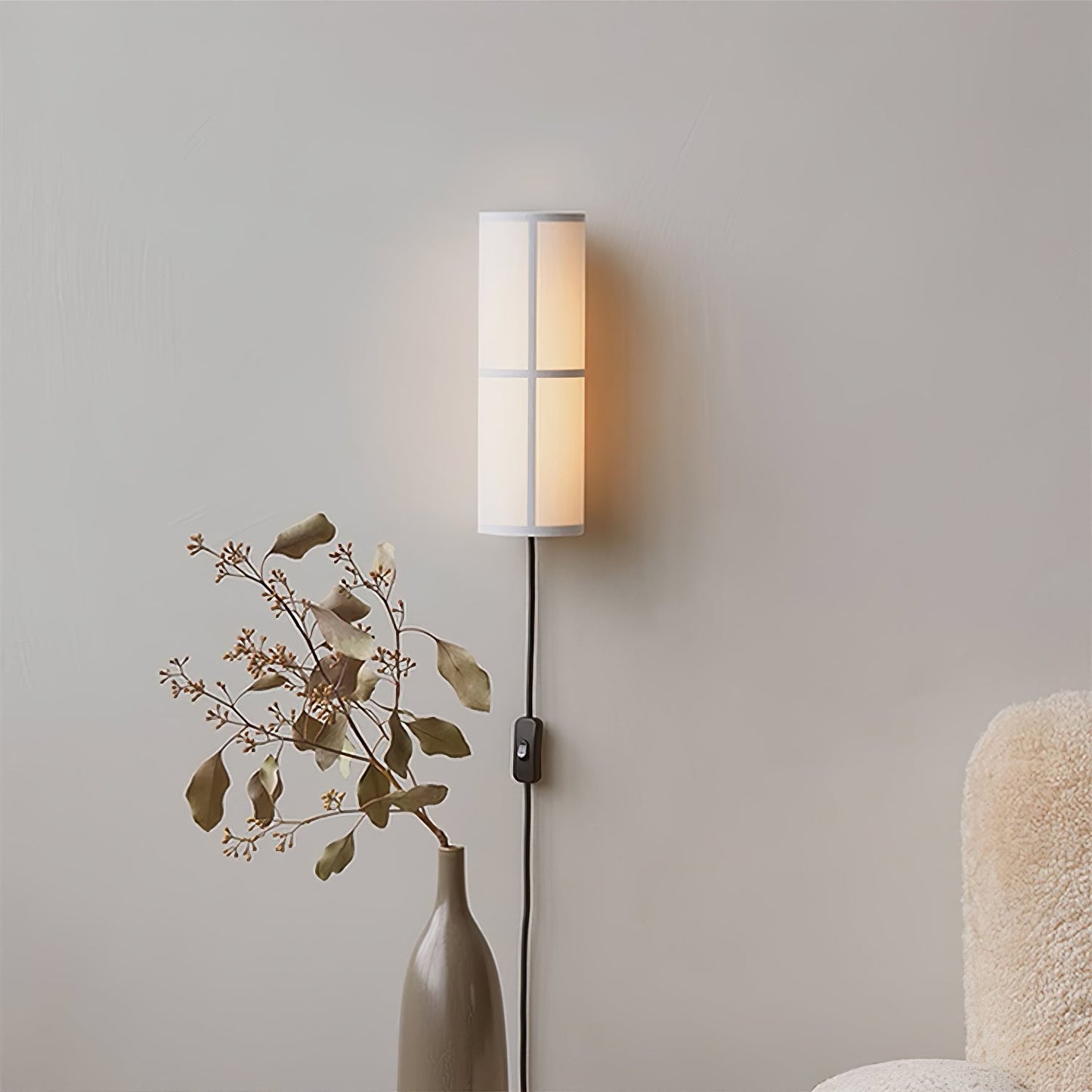 Cylinder Fabric Plug-in Wall Lamp with Metal Frame - LED