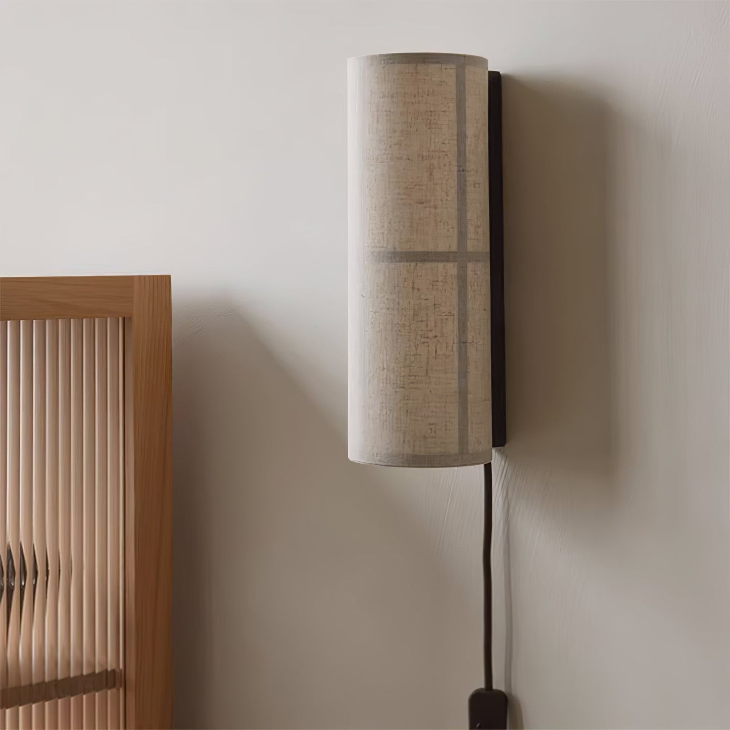Cylinder Fabric Plug-in Wall Lamp with Metal Frame - LED