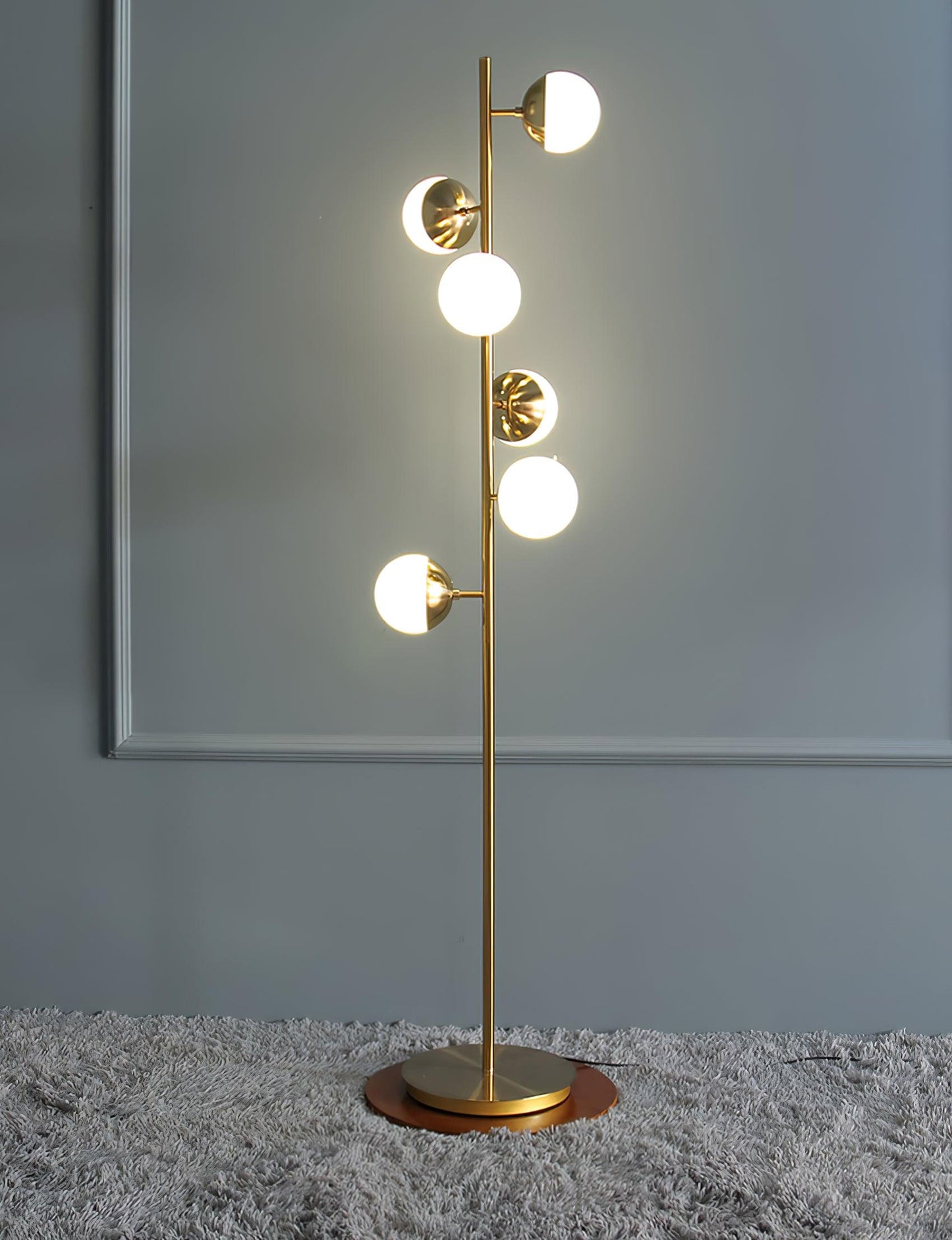 Doppler LED Tree Lamp - Modern Gold Floor Light with Glass Globes